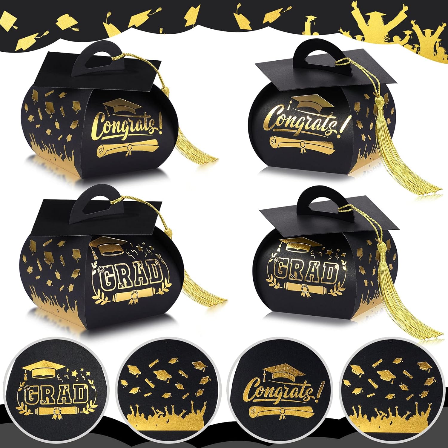 Colarr 100 Pack Graduation Cap Candy Box Graduation Party Favors Grad Gift Box with Gold Tassel Little Souvenir for Guest for Class of 2026 Party Supplies(Black, Gold)
