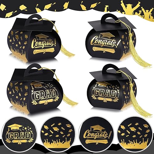 Miniatura 4 de Spakon Caja de regalo de 30 tapas de graduación, regalos de fiesta de graduación, caja de dulces de graduación con borlas, centros de mesa de