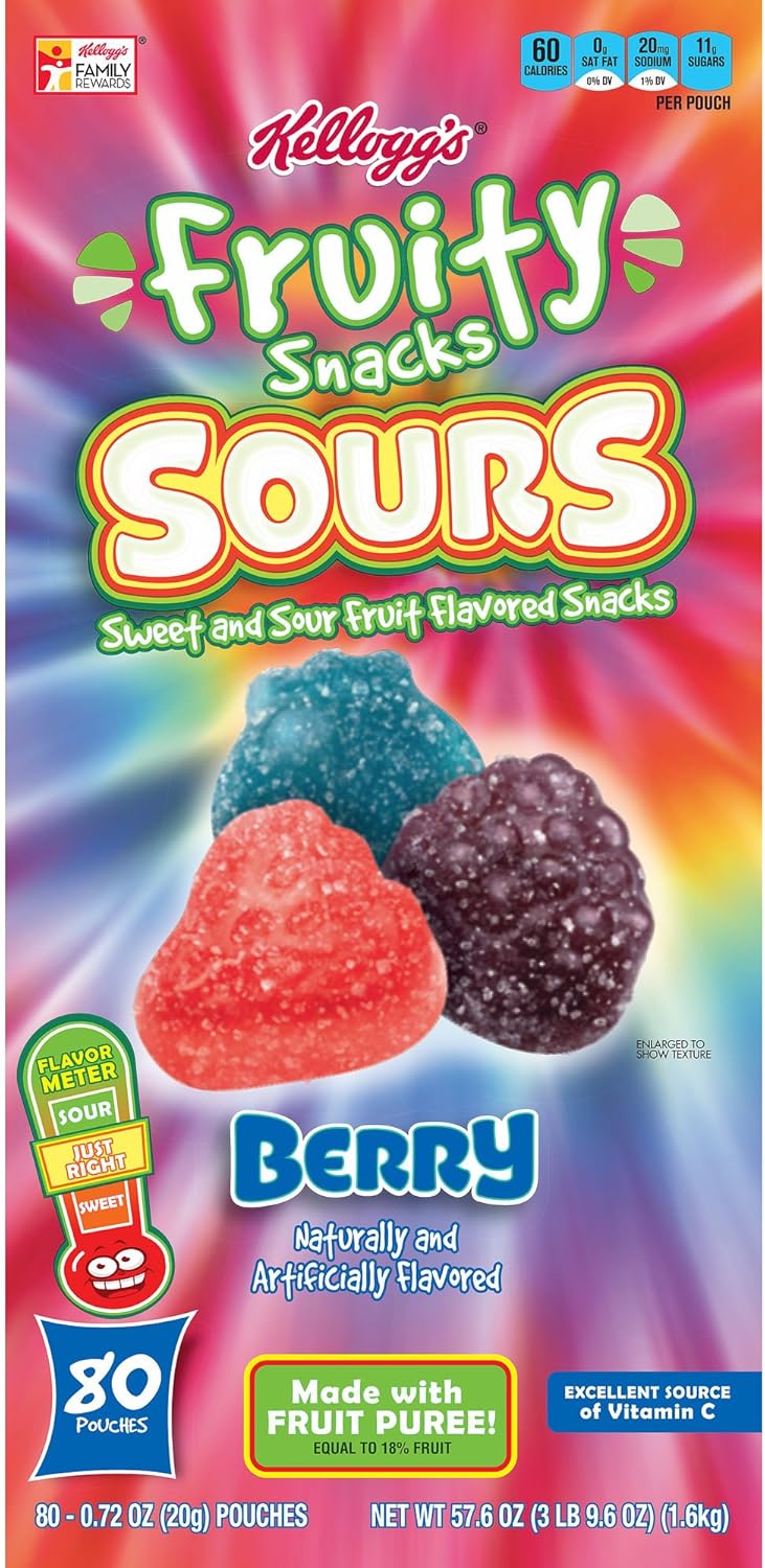 Kelloggs' Fruity Snacks Sours, Berry Flavor, 80 Count, 4.6 lb Amazon