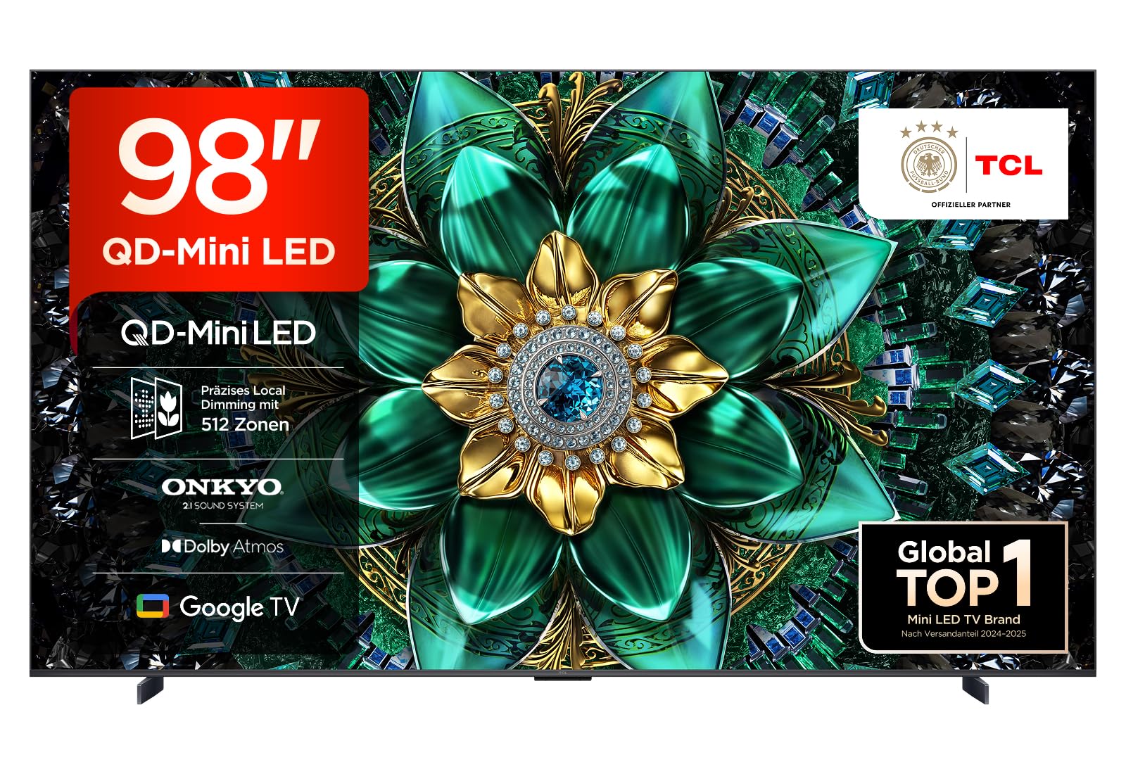 TCL 98Q6C 98 Inch QD Mini LED TV, 4K HDR Premium 1000nits, Smart TV with Google TV (Dolby Vision IQ & Atmos, Onkyo 2.1 Sound System, 144Hz Motion Clarity Pro, Game Master)