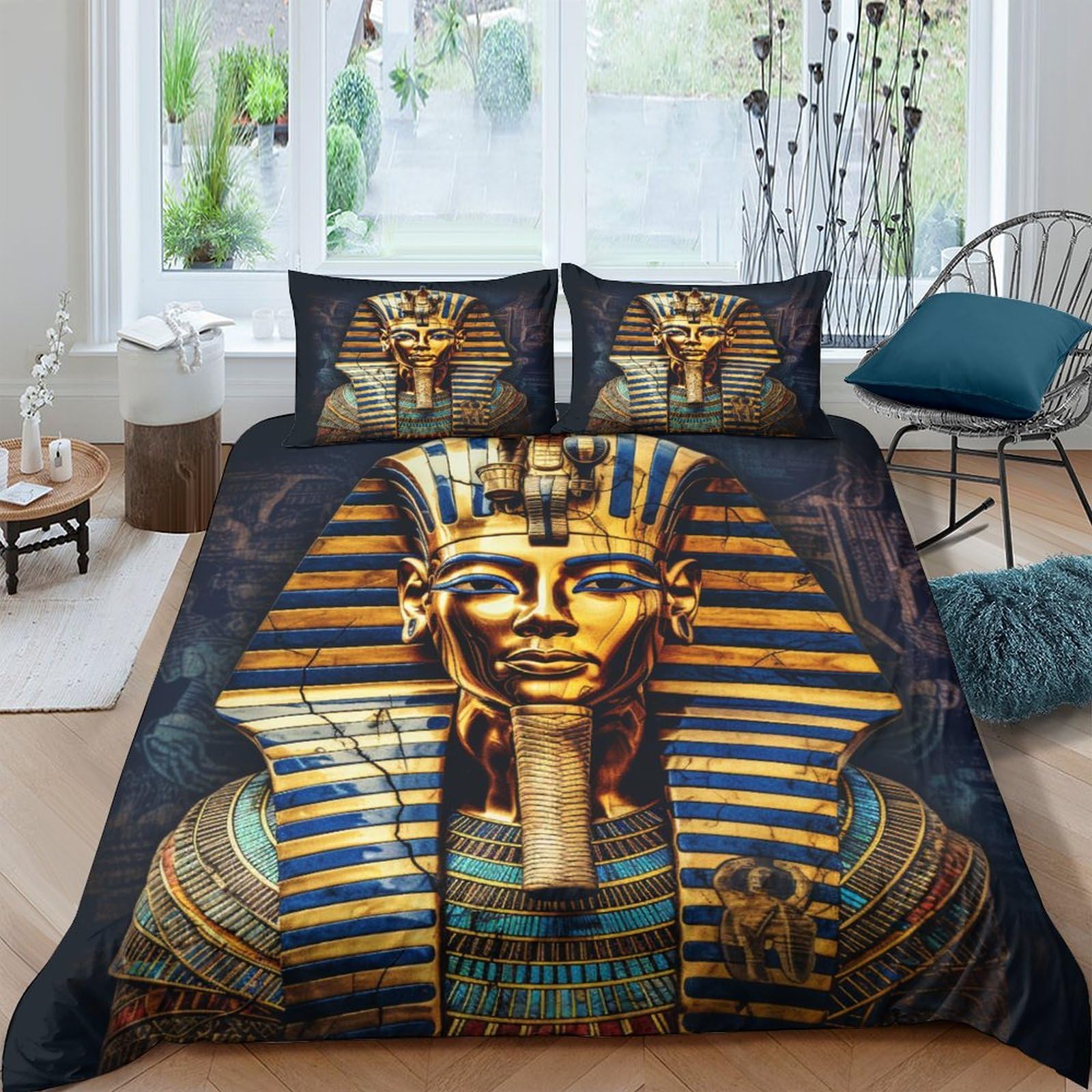 Housse De Couette 220x240 Reine D'Égypte 3D - Parure De Lit Avec Fermeture Éclair Et 2 Taies D'Oreiller