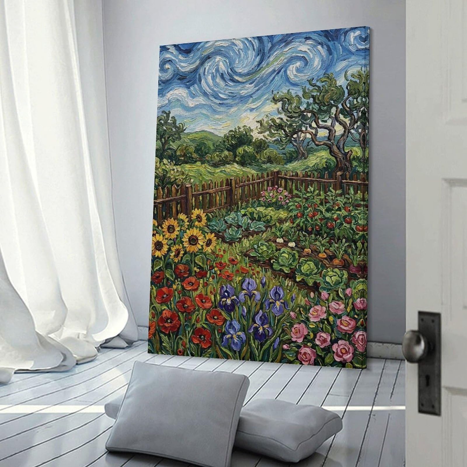 Junmoney Vibrant Garden Painting Wall Decor Canvas Print, 24x36inch(60x90cm), for Bedroom, Lounge Or Dressing Area, Decorative Wall Art for Cosy Rooms