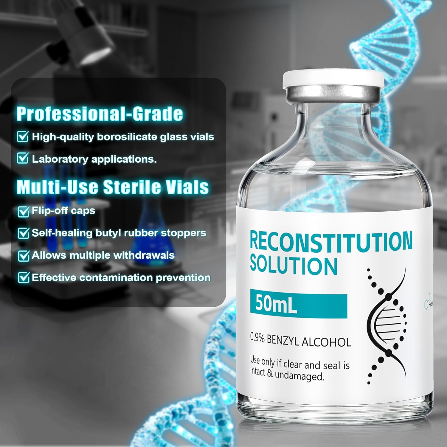 4 Pack of 50 ml in Premium Glass Vials with Rubber Stoppers,Made in USA