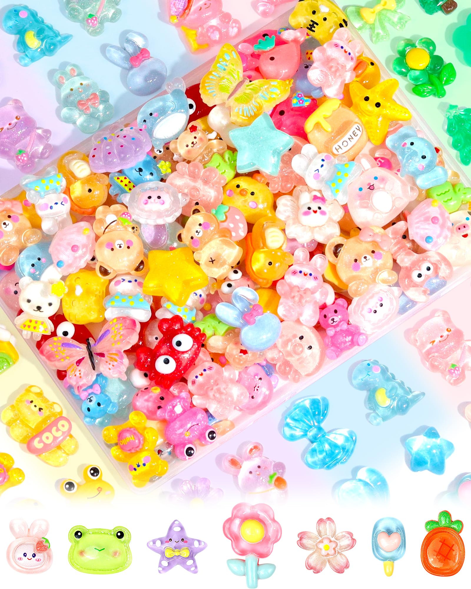 Photo 1 of 100PCS FIVEIZERO Cute Slime Charms Bulk Easter Gift Set – Kawaii Flatback Resin Charms for Crafts, Mini Decoden Acrylic Embellishments for Phone Junk Cases, Scrapbooking & DIY Decoration (Multicolor)