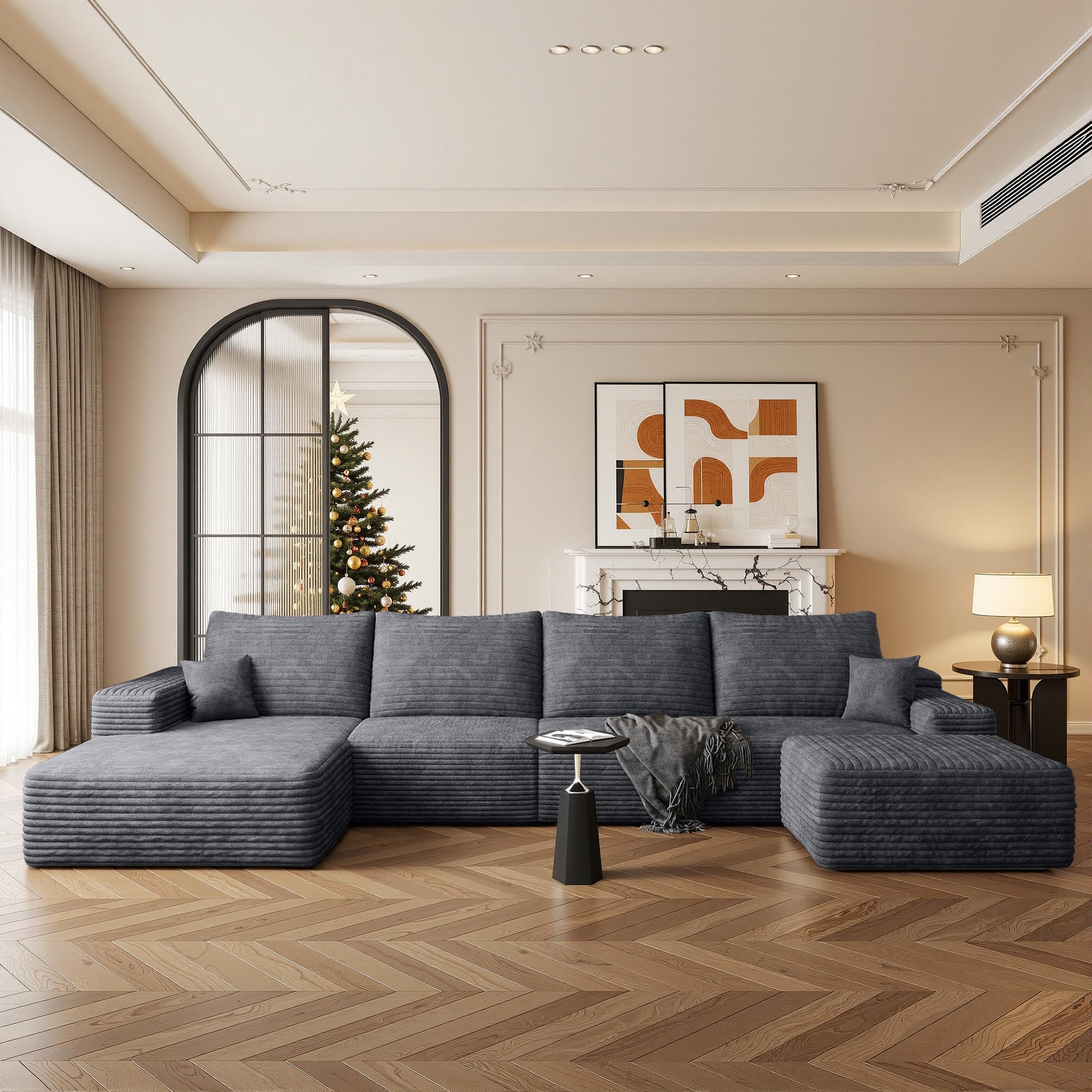 Boneless Couch, Modular Sectional Couches for Living Room, U-Shaped Cloud Couch Sofa with Deep Seat, Fluffy Corduroy Upholstered Corner Sofa