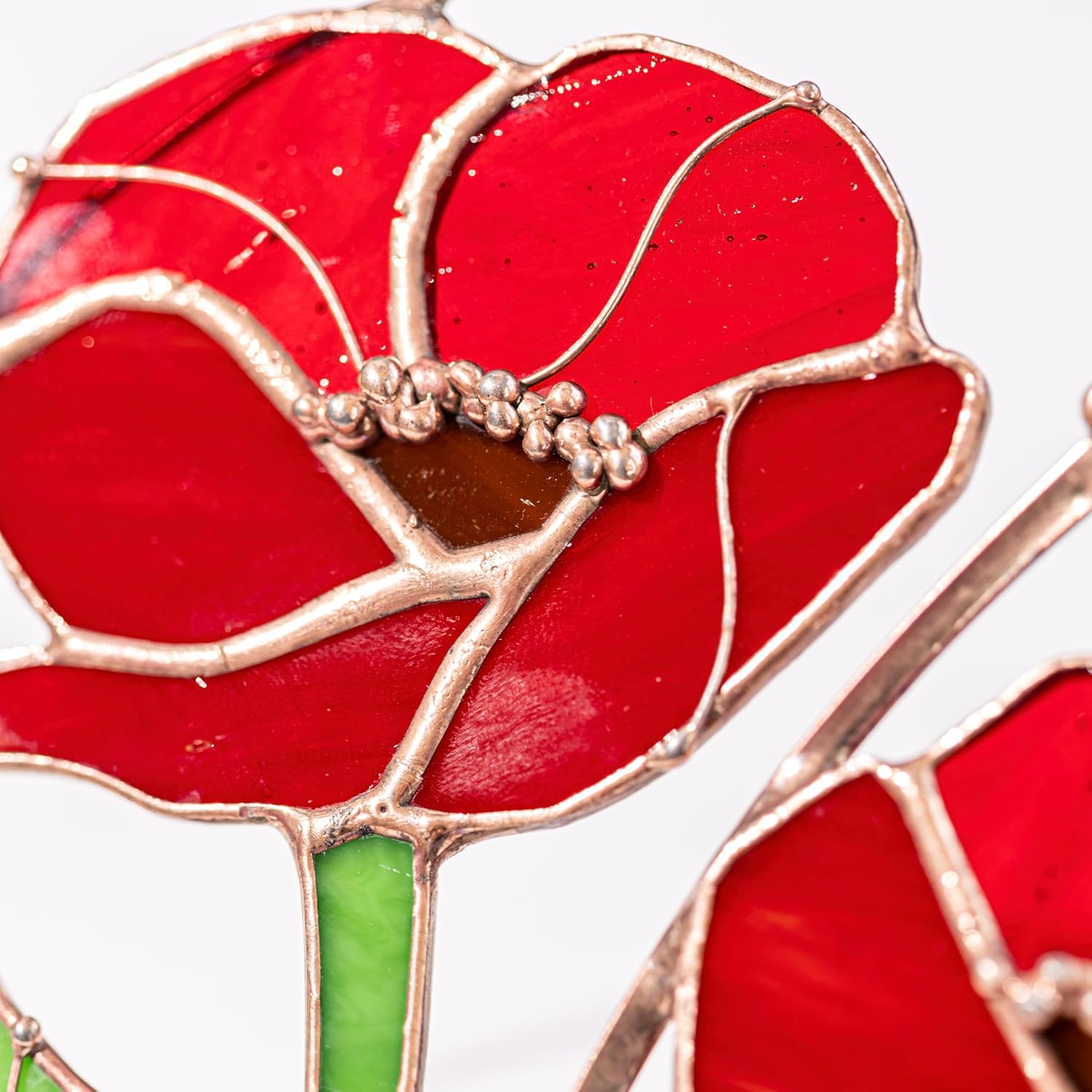Red Poppies Sun Catcher, Real Glass Home Decor, Window Hanging Panel, Timeless Gift, Gift For Mom Grandma, Glass Flowers, Flower Sun Catcher, Stained Glass Wall Decor, Housewarming Gift