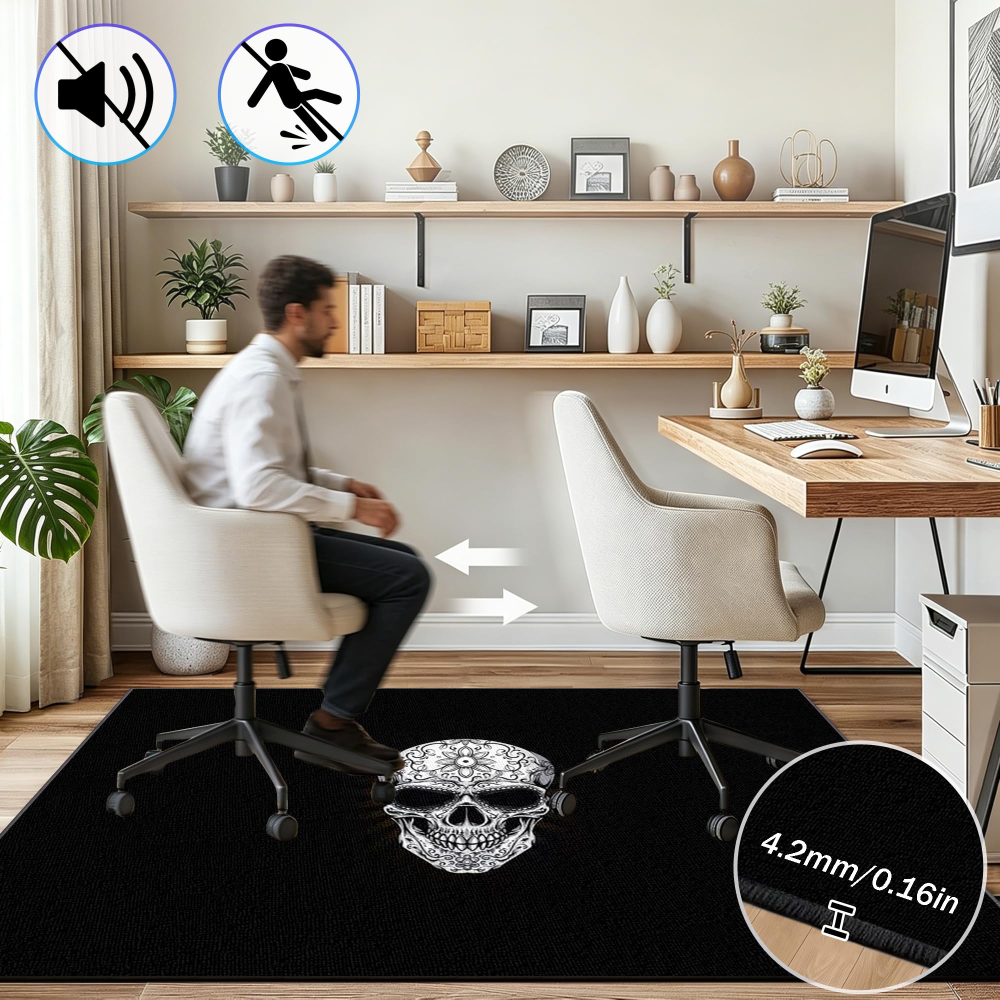 Bodenschutzmatte Gaming Stuhl Unterlage rutschfest Bürostuhl Unterlage-Kratzfest für Parkett und Hartböden 110 x 160 cm rutschfeste Schutzmatte für Bürostühle, Mehrzweck-Stuhlteppich für zu Hause