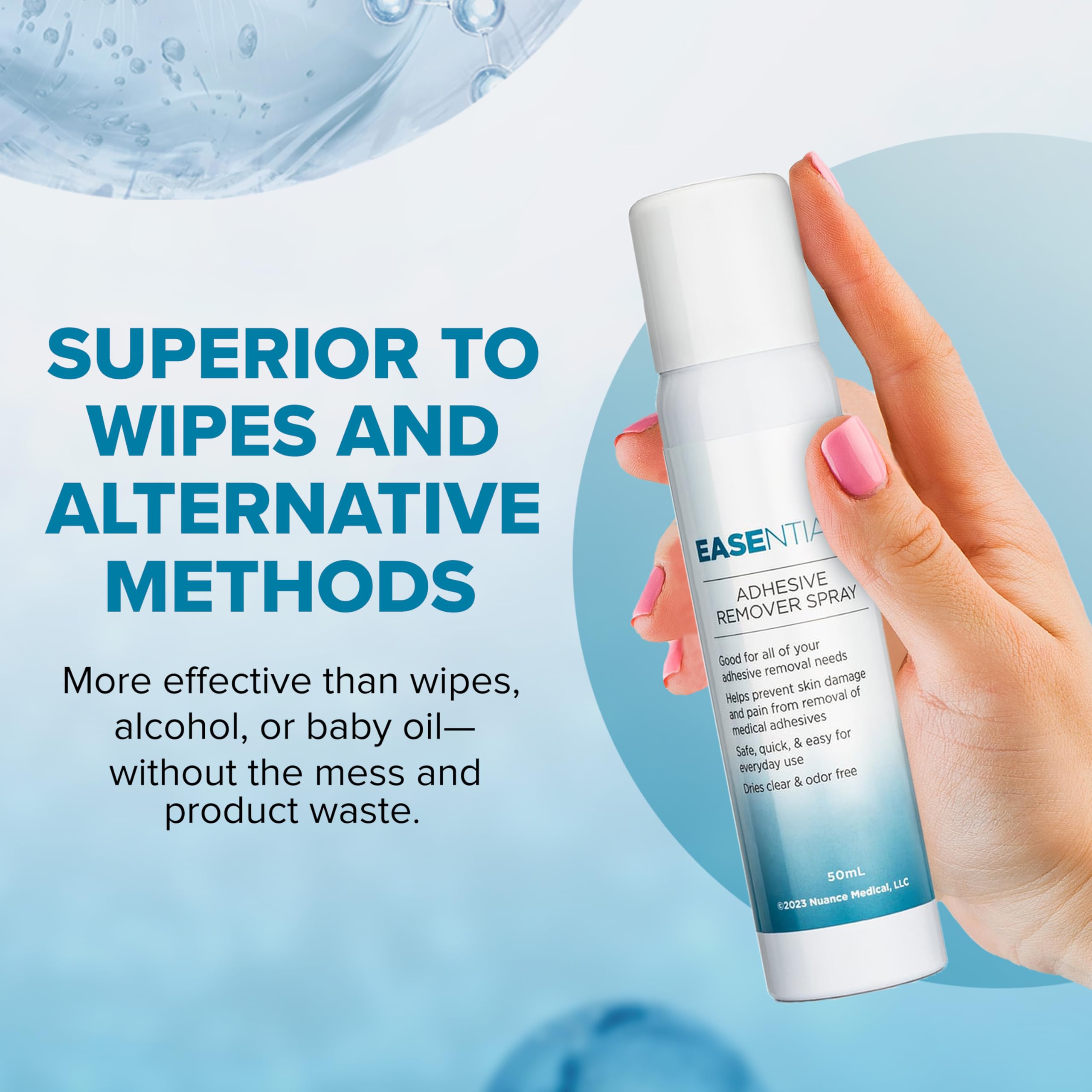EASEntials Przyjazny dla skóry spray do usuwania kleju bez żądła, idealny dla pacjentów ze stomią, do usuwania skóry wrażliwej i bandaży, niska pozostałość, szybkoschnąca, nieprzylepna formuła, lepsza
