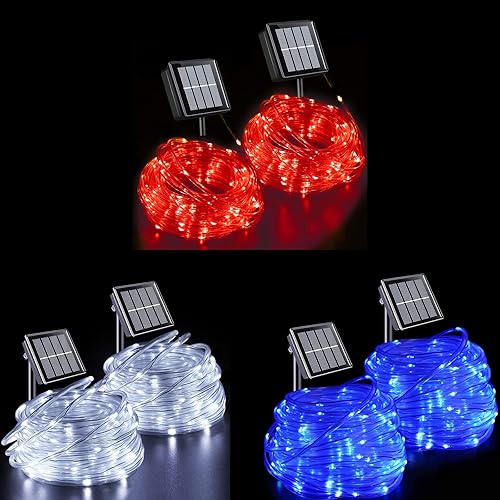 YEGUO Paquete de 6 luces solares rojas, blancas y azules para fiestas, jardín y vacaciones