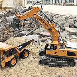 KidsFaves Remote Control Excavator Toys for Boys Turns 680-degree 2 Batteries Metal Shovel Lights/Sounds Construction Toys Birthday Gifts Boy Toys for 3 4 5 6 7 8 Years Old