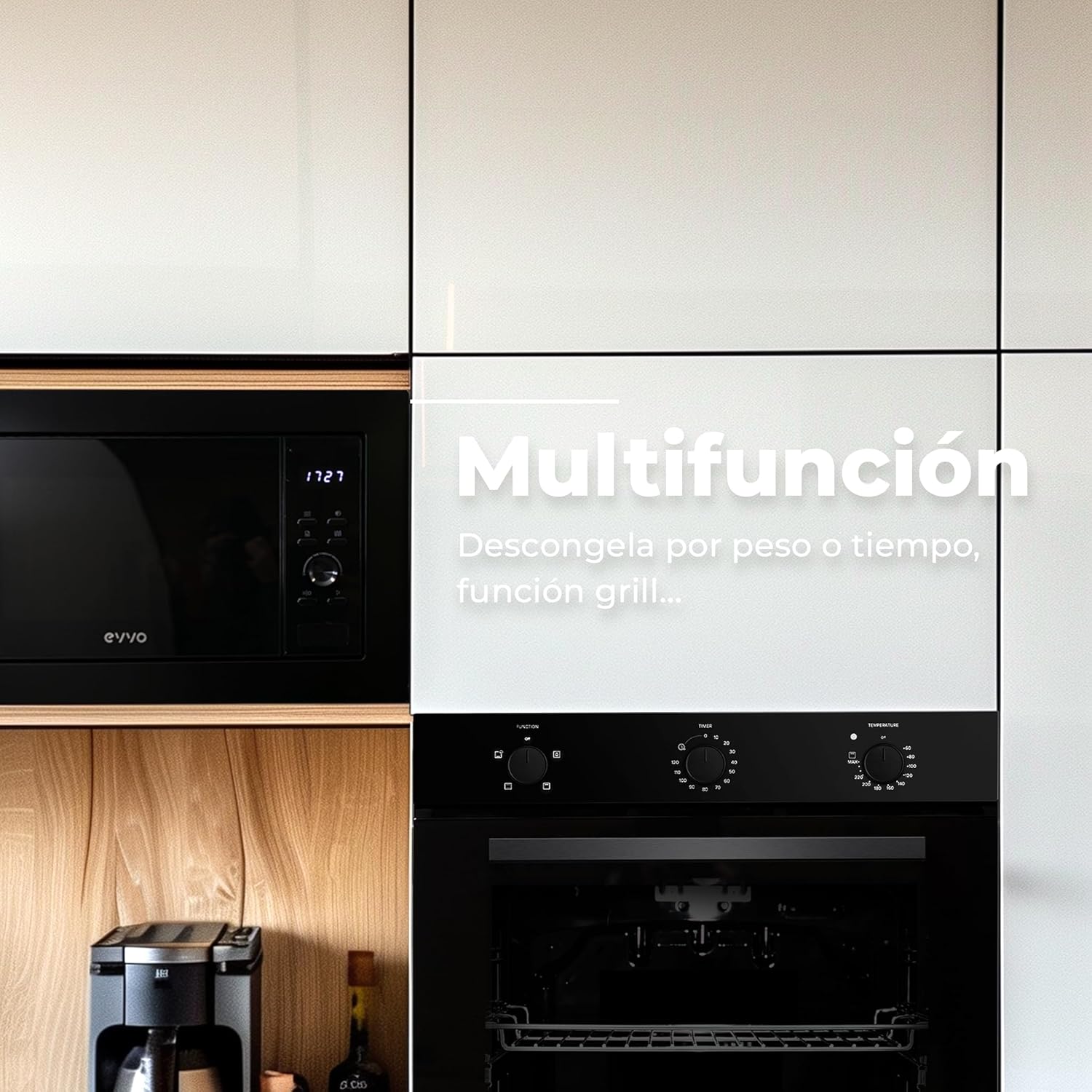 EVVO Mi30 Black Microwave with multifunction highlighted