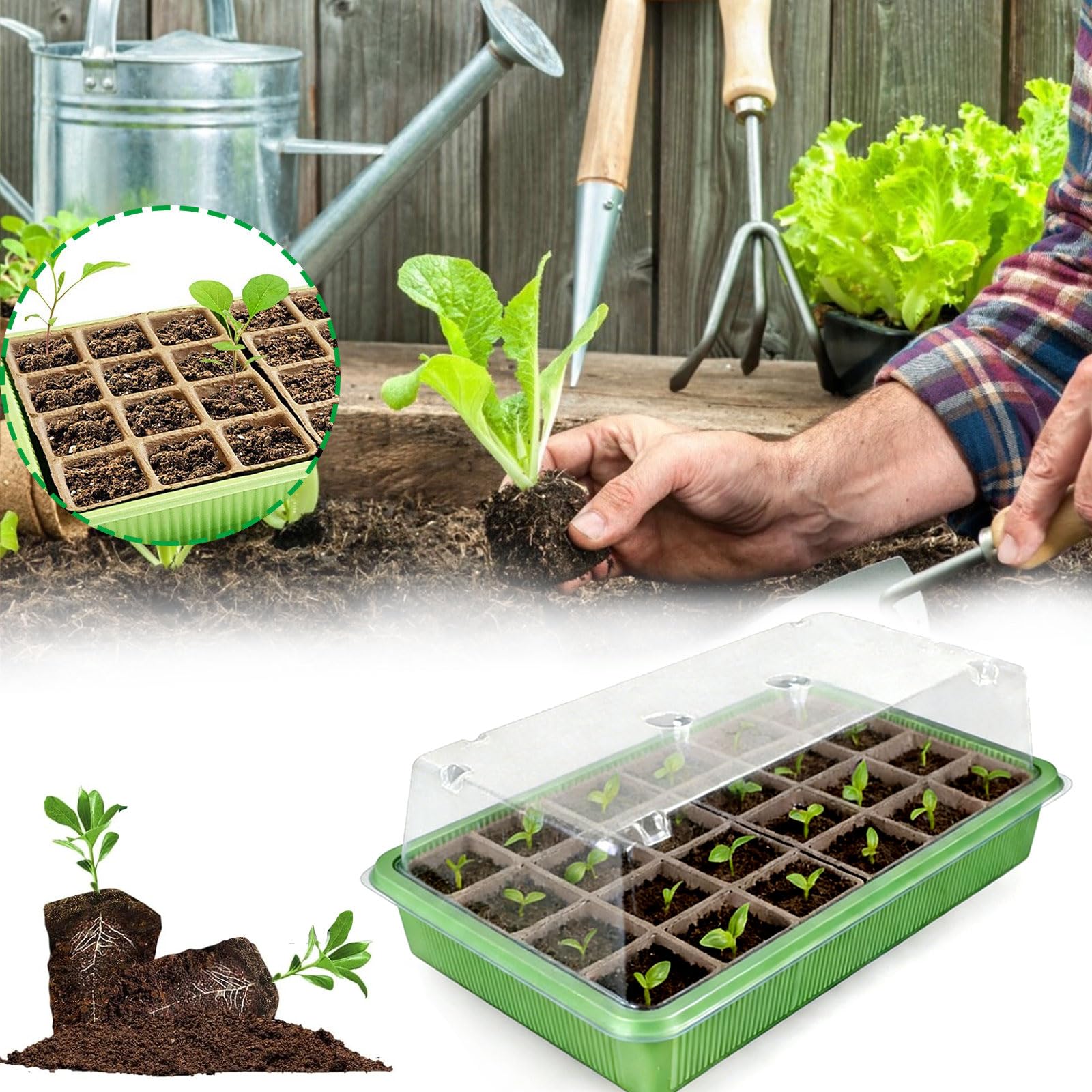 HMifjUM 1/4pcs Propagators for Plants - 24 Cells Seed Trays with Lids for Seedlings Reusable, Seed Starter Nursery Plastic Seedling Trays for Vegetables, Fruits, Flowers & Trees (1 set)