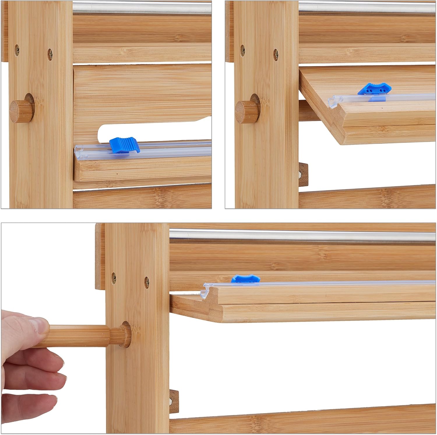 Relaxdays Wall Roll Holder for Aluminium Foil, Cling Film, Kitchen Roll, Spice Rack, Bamboo, HBT: 40 x 40 x 11.5 cm, Natural
