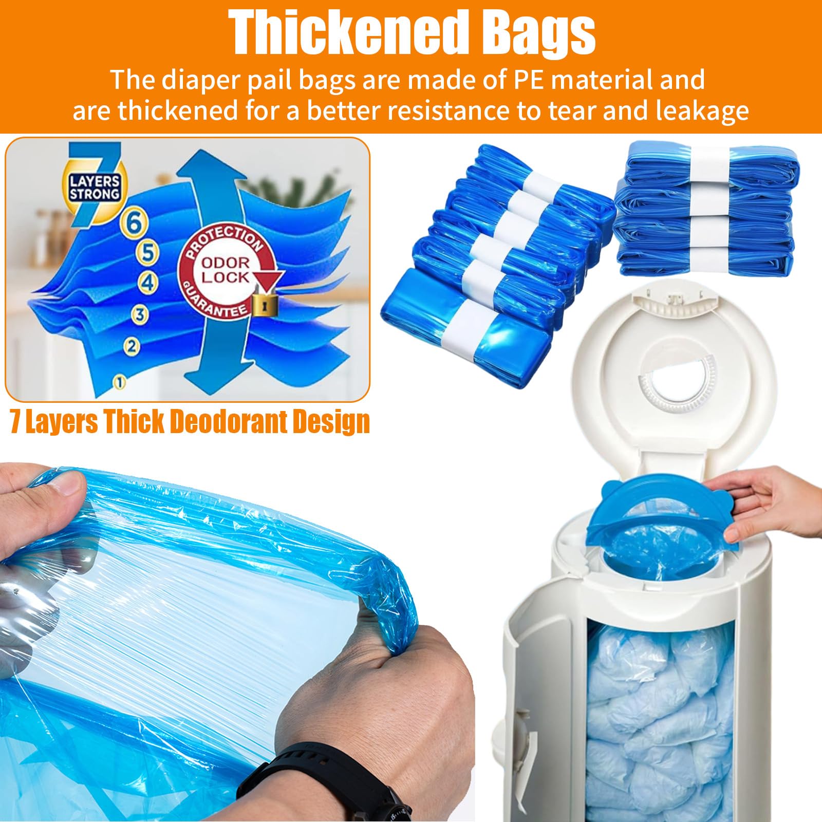 10Pcs Nappy Bin Refills with Excellent Sealing & Toughness, 4.5m Long Pail Refill, Smellproof Disposal Sacks - Image 2