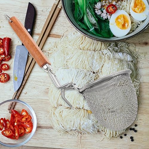 Miniatura 8 de ZzzaNa Colador de fideos de acero inoxidable Cesta de pasta de malla para pasta, cesta de hervir espagueti, tamiz de malla de alambre fino, cuchara