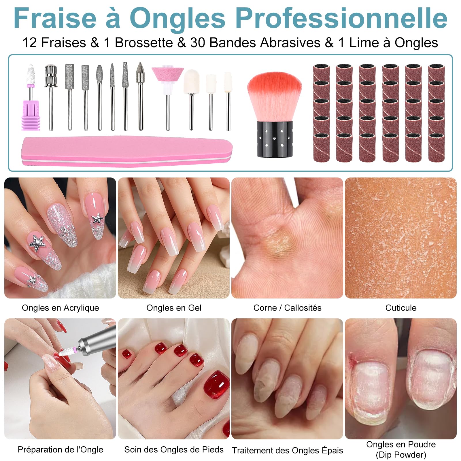 Ponceuse pour Ongles Professionnelle 45000 RPM,12 en 1 Lime a Ongle Electrique Portable,Ponceuse Ongles avec Écran LCD & Support,Lime à Ongle Electrique Silencieux,Conçu pour Les Salon,(Gris)