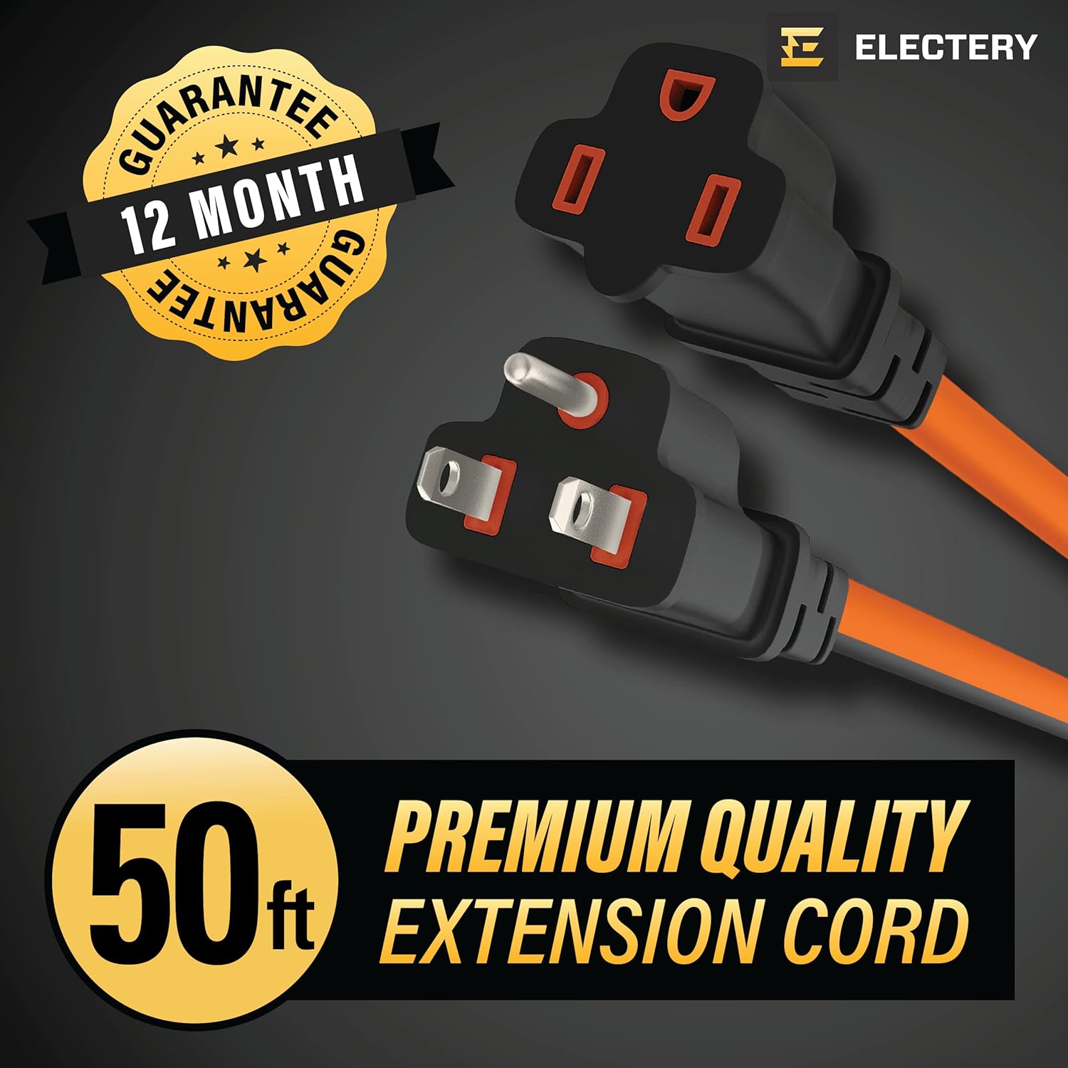 Orange Extension Cord 50 Ft 16/3 SJTW 3 Prong Outdoor Extension Cord 10+ ft - 13 Amps, 125V, Power Cord - Flexible Waterproof Weather Resistant Grounded Plug - ETL Listed for Indoor and Outdoor Use