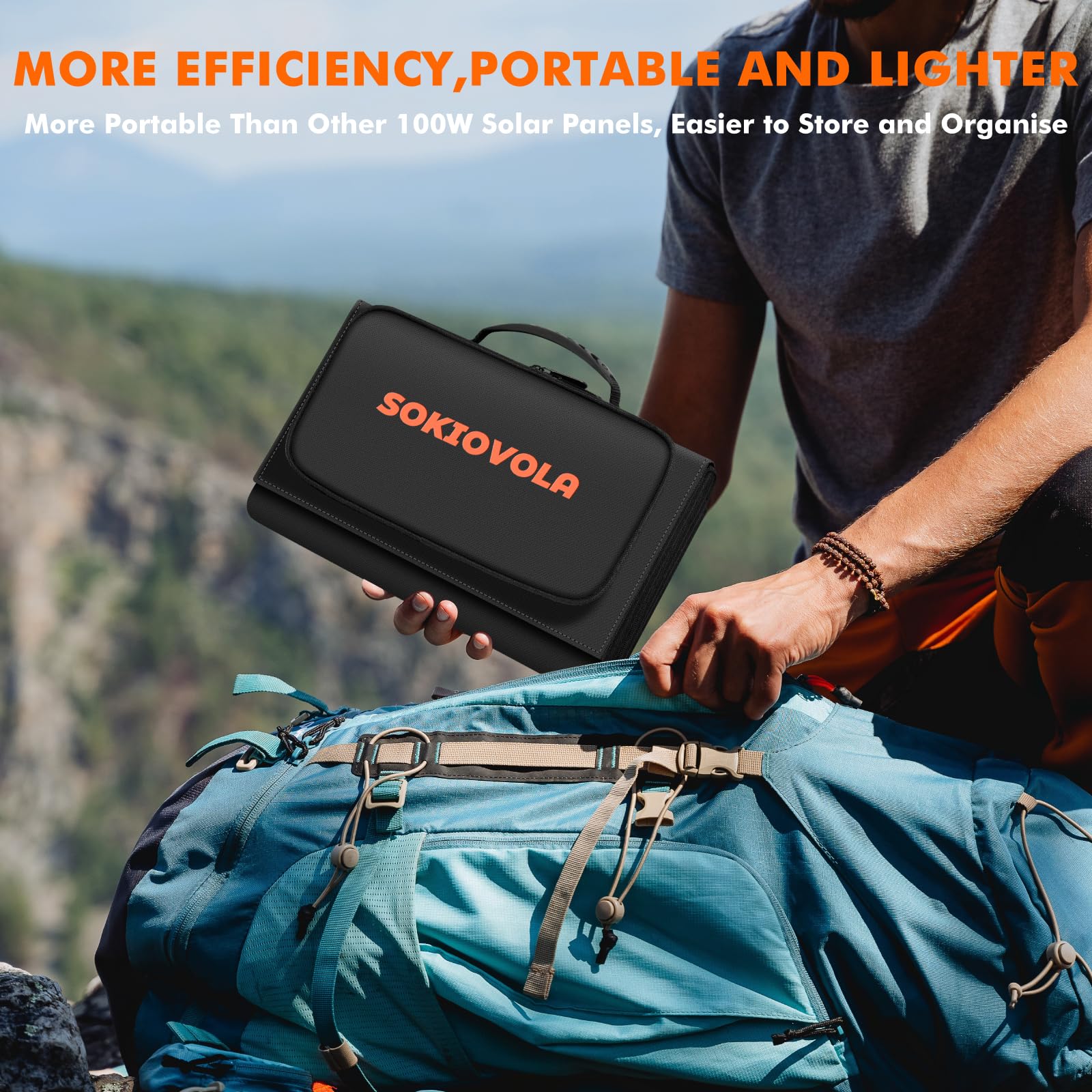 SOKIOVOLA - Cargador solar portátil plegable de 100 W, 20 V, con salida QC3.0 USB-A y tipo C, IP68, impermeable, para teléfonos celulares, tabletas, cámara, camping, caravana, senderismo, viajes,