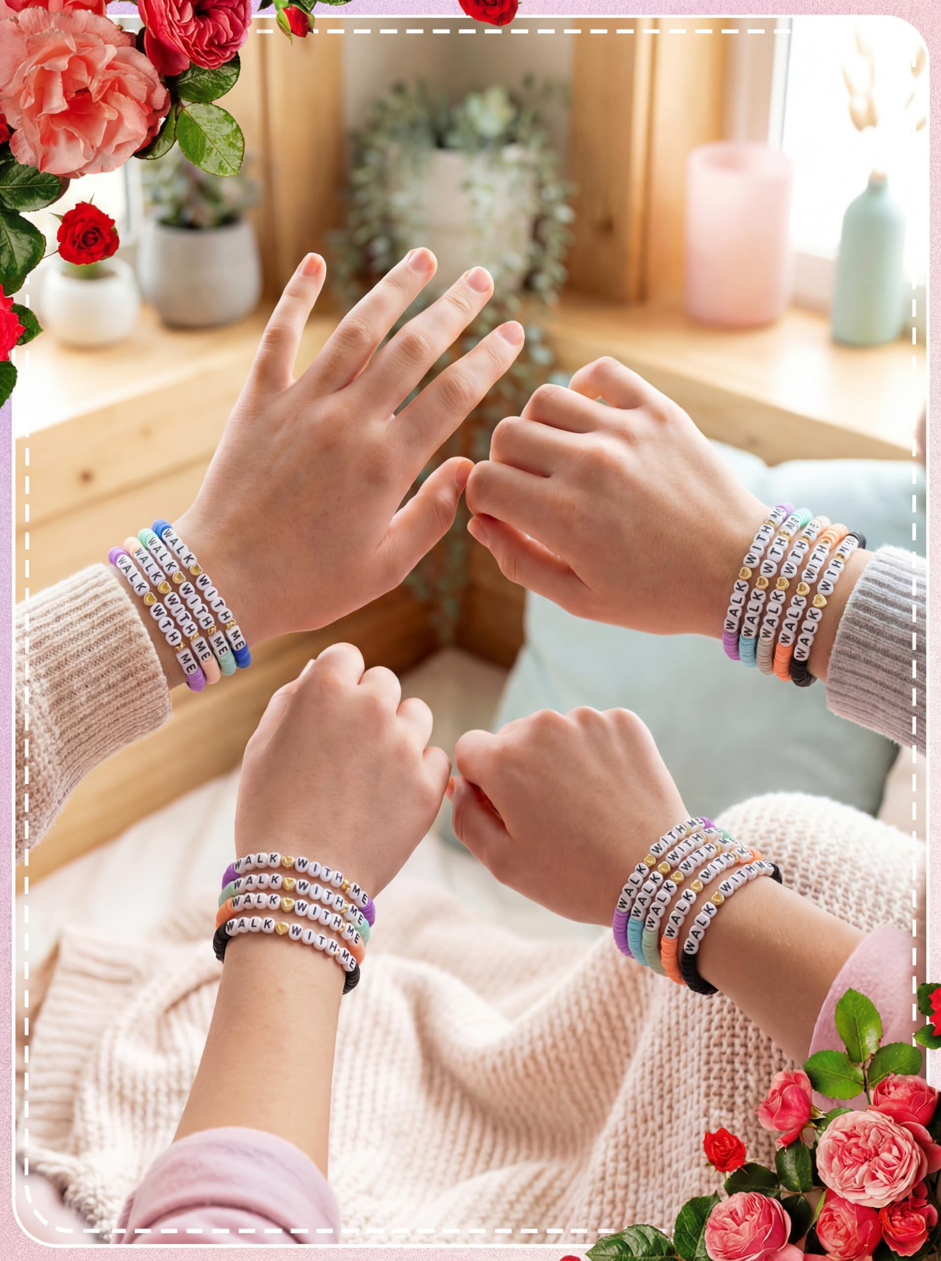 Kenning 30 Pcs Lds Easter Gifts Mormon Bracelets Bulk 2026 Walk with Me Clay Beaded Bracelets Youth Theme Gifts Church Christian Faith Baptism Gift for Men Women(Morandi)
