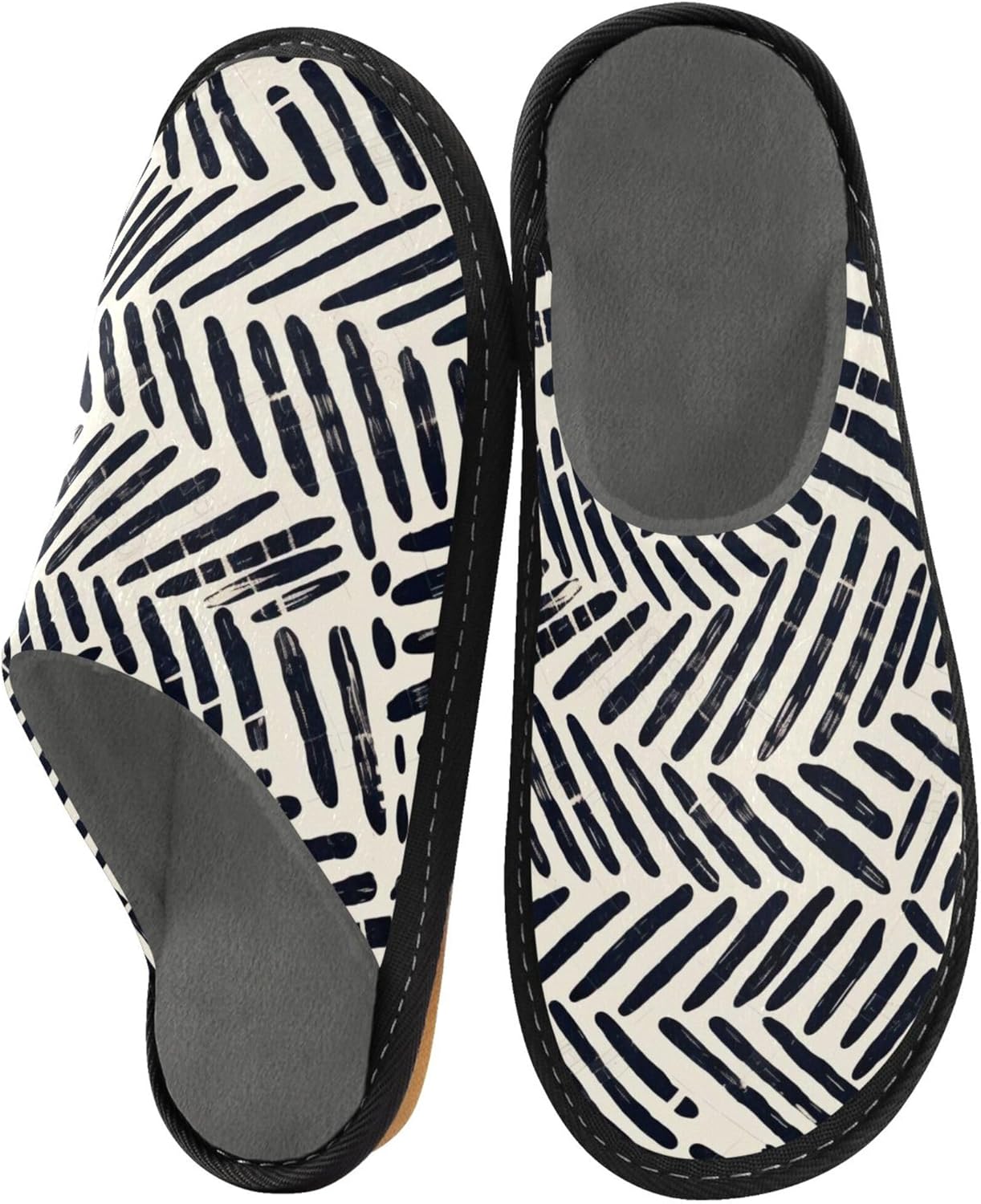 Boho Bohemian Geometric Line House Slippers – Cozy Fuzzy Slippers for Guests, Washable & Disposable, Perfect for Shoeless Home, Spa & Hotel Use A110755