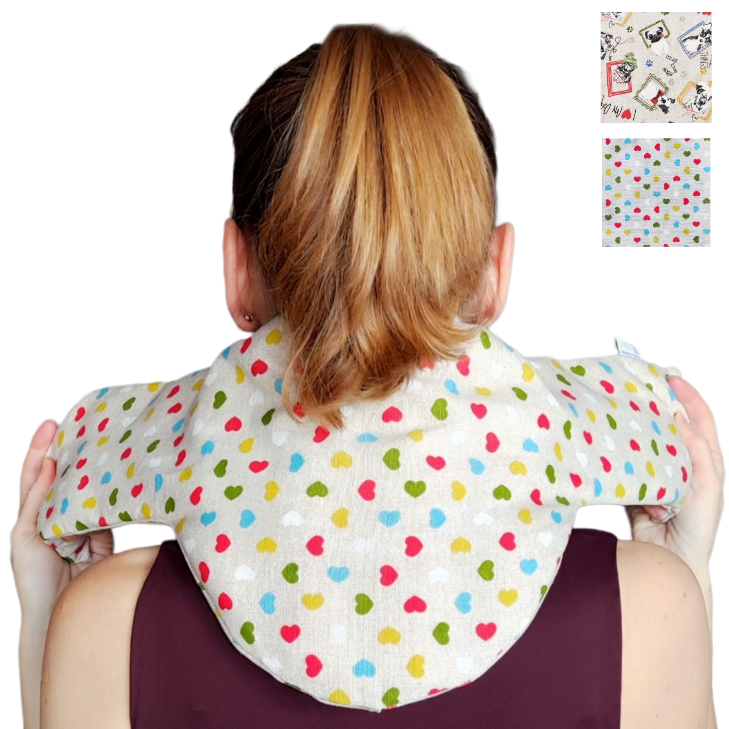 Saco de Semillas para Microondas 67x22 cm con FUNDA LAVABLE –Saquito Térmico Cervical Lavanda– Bolsa Térmica de Calor – Saco Térmico para Microondas -Almohadilla Térmica - Saco Microondas (CORAZONES)