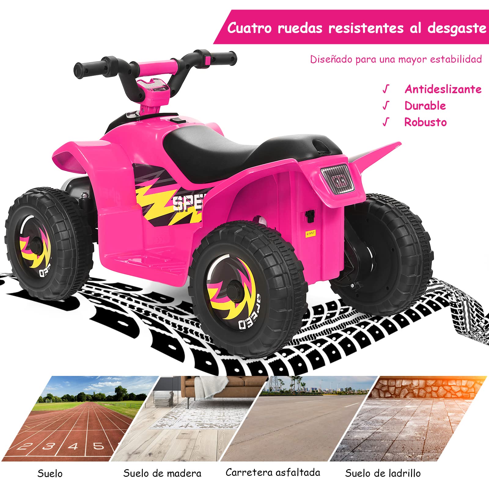 COSTWAY Mini Cuatriciclo ATV para Niños Batería 6V, Coche Eléctrico Infantil Marcha Adelante y Atrás, Seguro de Utilizar, Velocidad Máxima 4,6 km/h, Vehículo Motorizado (Rosa)