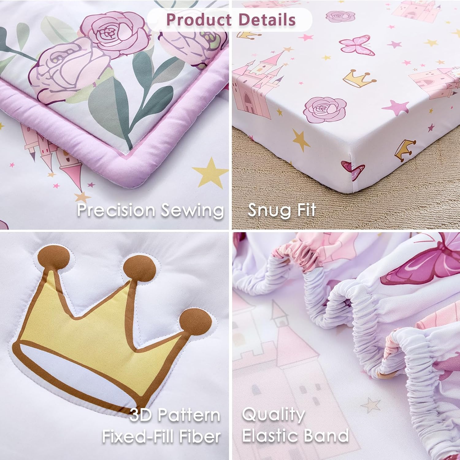 3-Piece Crib Bedding Set for Girls - Ultra Soft Baby Bedding Set Includes Crib Comforter, Sheet & Skirt (Purple)