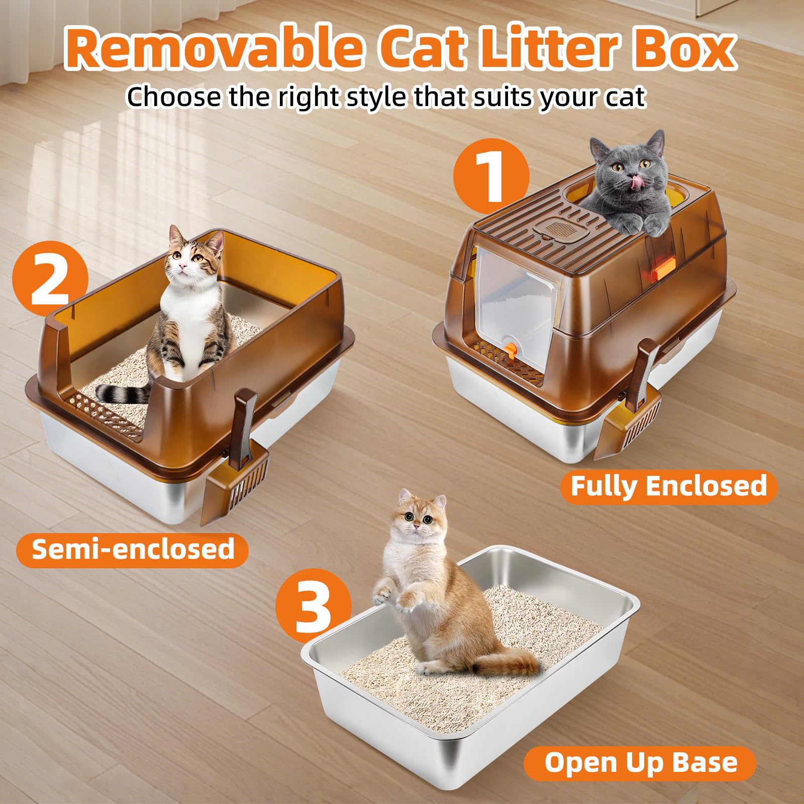Stainless Steel Litter Box with Sifting Pan, XXL 23.6"L x 15.7"W x 17.7”H Enclosed High Sided Removable Metal Cat Litter Box withLid, Scoop, Anti-Leakage, Non-Sticky, Easy Cleaning (Dark Grey) - image 4