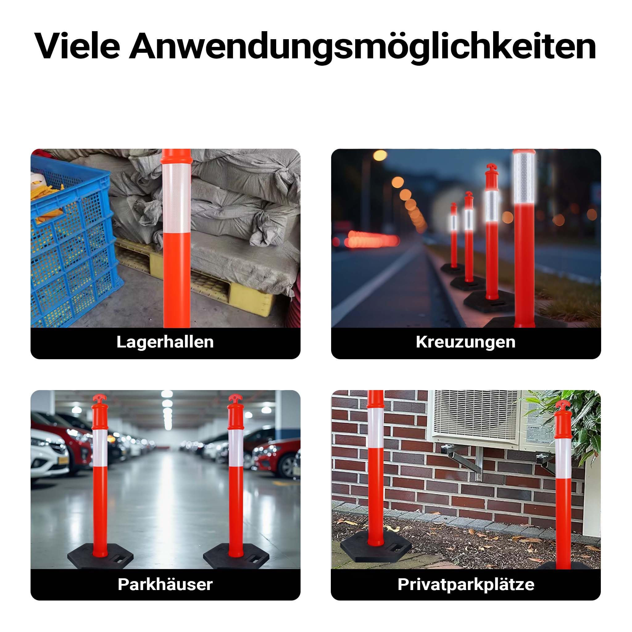 Wiltec 2x Absperrpfosten 110 x 42 x 42 cm aus PE, Sperrpfosten mit Reflexionsstreifen, mobile Absperrung für Verkehr, Aufprallschutz für Fahrzeuge