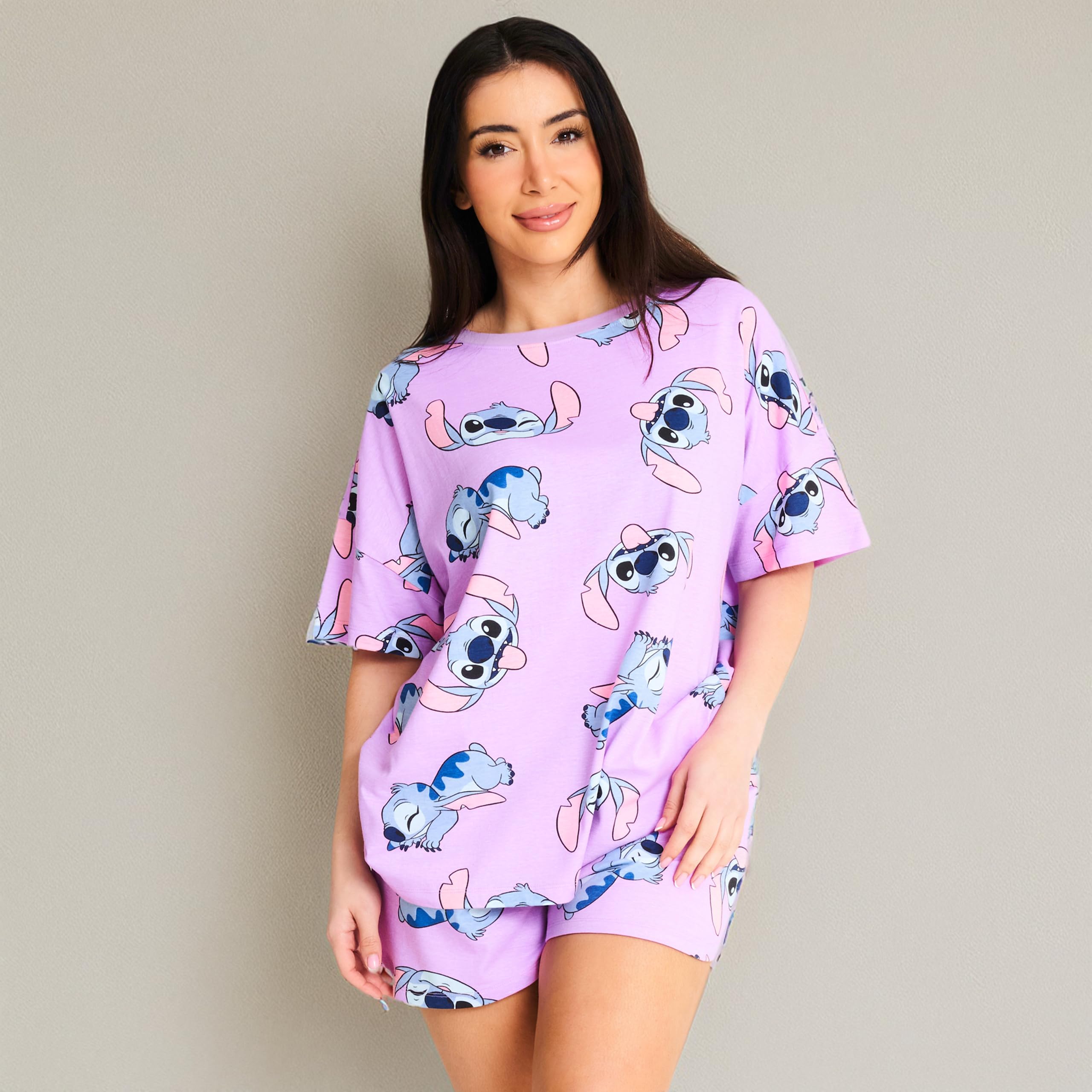 Disney Pigiama Lilo And Stitch per Donne | Pigiama a Maniche Corte con Stampa Integrale Stitch per Ragazze | Pigiamone da Donna Comodi | Merchandise Ufficiale