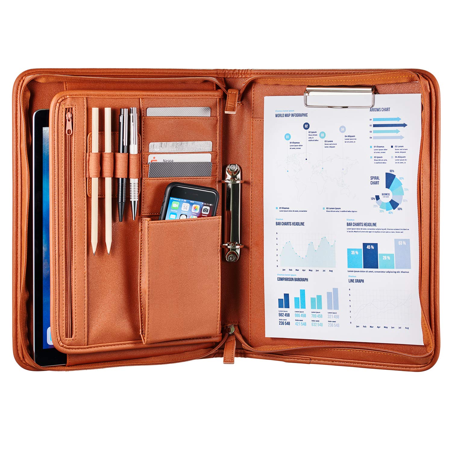 ONVAYA® Konferenzmappe A4 | cognac | Aktenmappe | Businessmappe | Schreibmappe Block | strapazierfähiges Kunstleder | Portfolio Mappe | Metallplatte für Gravur | Dokumentenmappe (Cognac)