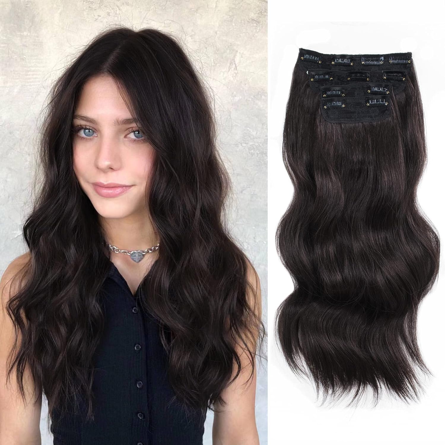 MSMUSAS Long Wavy Curly Clip in Hair Extensions 4Pcs Thick