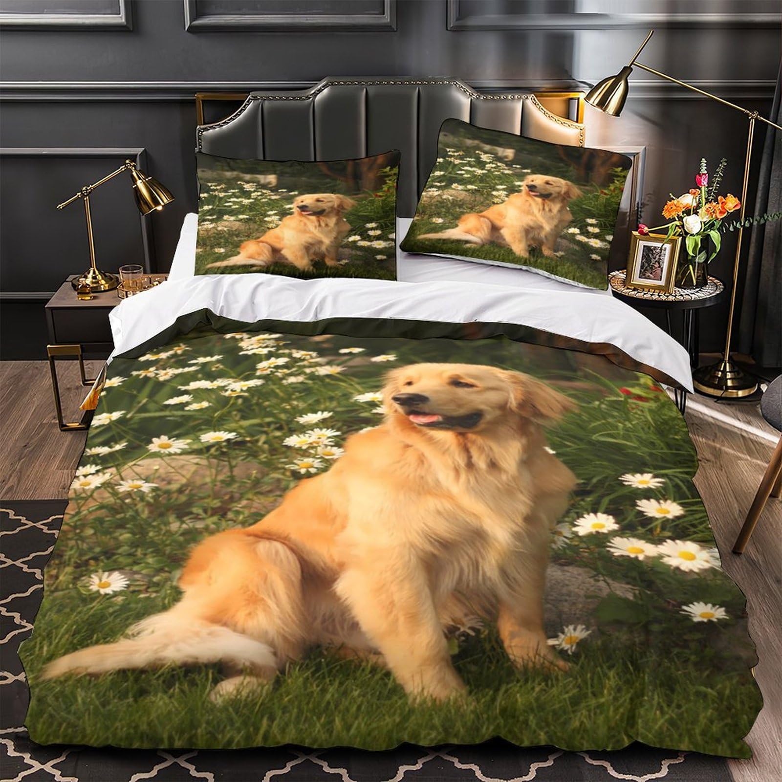 Housse de couette Golden Retriever 200x200 parure lit microfibre