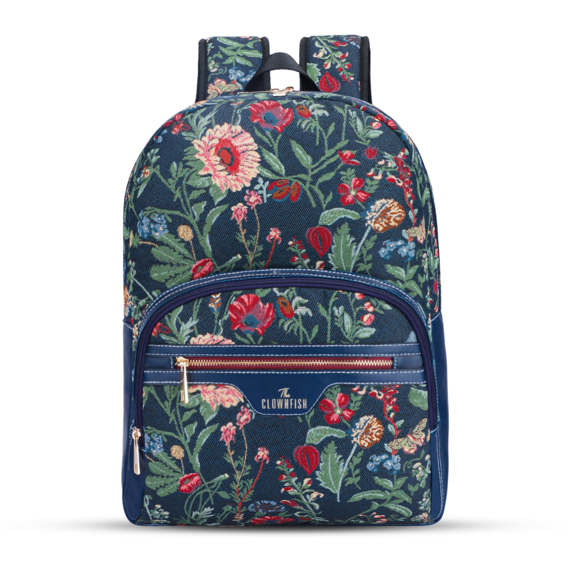 THE CLOWNFISH Techlux Collection Tapestry Fabric & Vegan Leather 15.6 inch Womens Laptop Backpack with Trolley Strap Travel Backpack for Women Office College Going Girls (Navy Blue) (B0D33WGSKH) Amazon Price History, Amazon Price Tracker