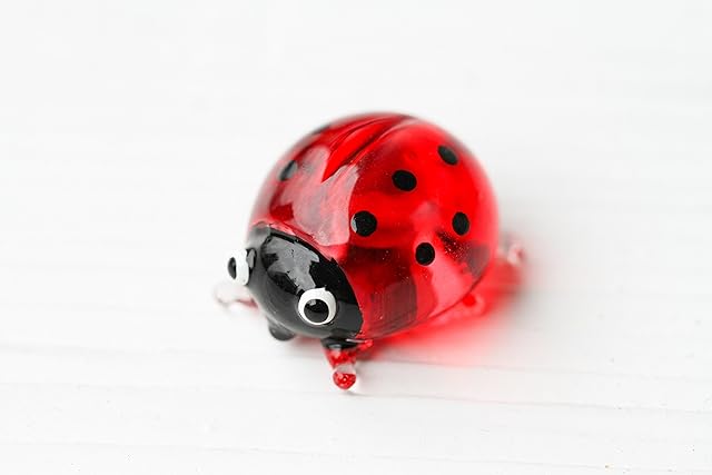 redchocol8(R Glass Ladybirds Red Quality Mini Small Gloss Deco Pot Ornament Garden Ladybug