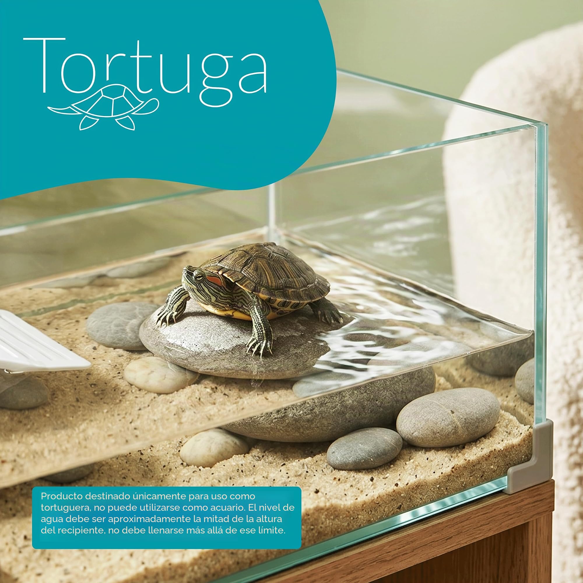 AQPET Tortuguera de Cristal con Tapa e Isla para Tortugas de Agua Tortuga, 50, 50 x 27 x 20 cm, 27 litros