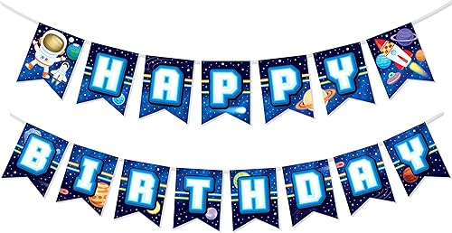 Treasures Gifted Cartel de cumpleaños del espacio exterior, suministros para fiesta de cumpleaños del espacio exterior, decoraciones de fiesta de