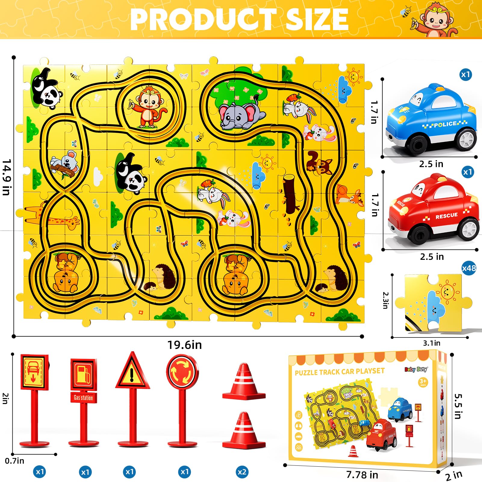 Beby Buty 48PCS Puzzle Racer Car Track Set Toys for Kids, Toys Gifts for 3 4 5 Year Old Boys, Puzzle Racer Kids Car Track Set Ages 3-5 4-6, 3 4 5 Year Old Boys