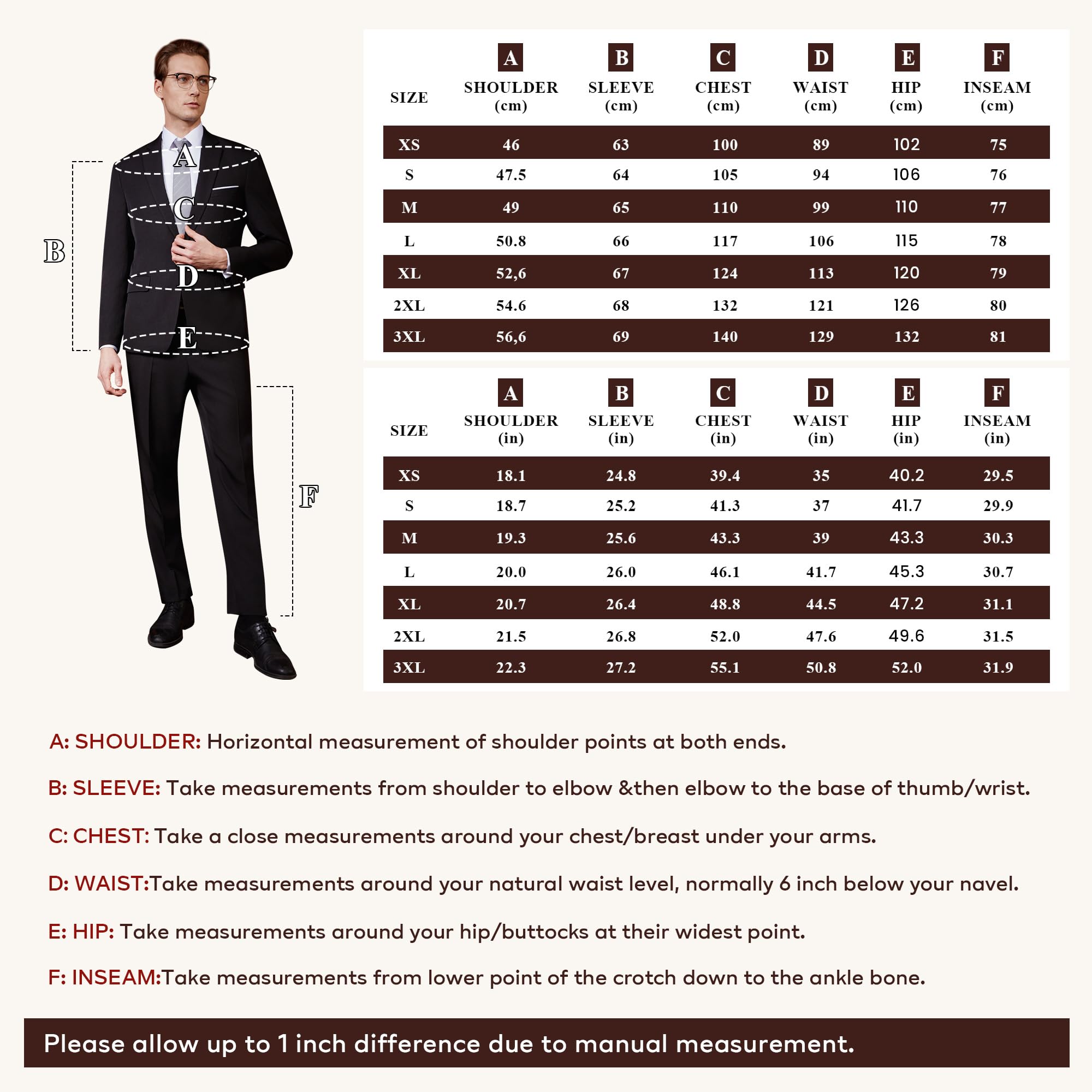Traje Hombre 2 Piezas Slim Fit Traje Hombre Elegante 2 Botones Chaqueta Pantalón Traje Formal Business Oficina Boda Evento Fiesta Trabajo Clásico Moderno Smoking