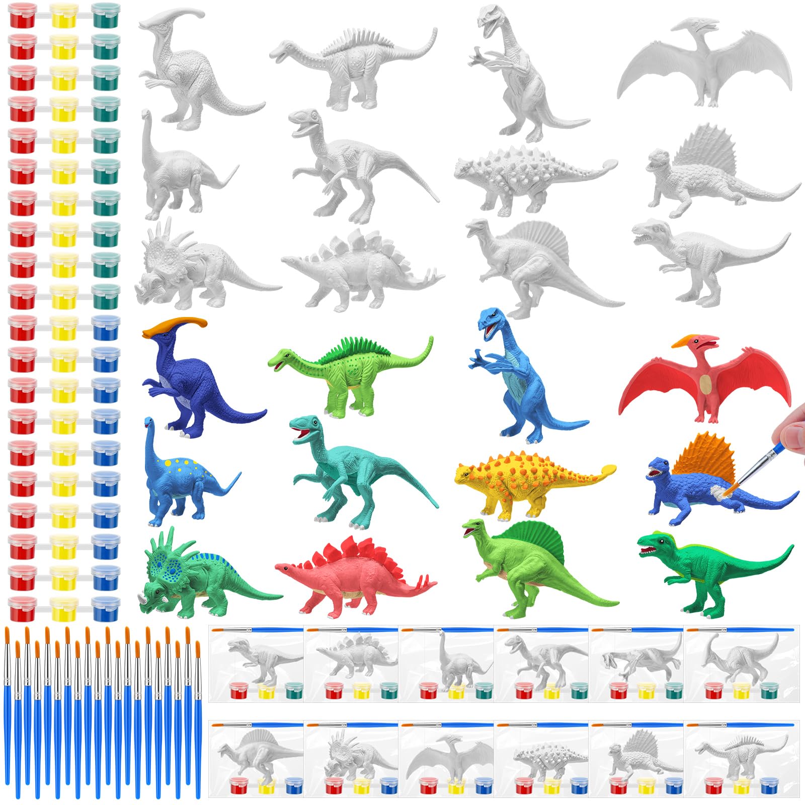 Foilswirl 24 Set 3D Dinosaur Painting Kit for Kids Paint Your Own Dinosaur Figurines 24 Bag Dino Arts and Crafts Kits Create a Dino World Painting Educational Creativity Toys Gifts for Boys Girls