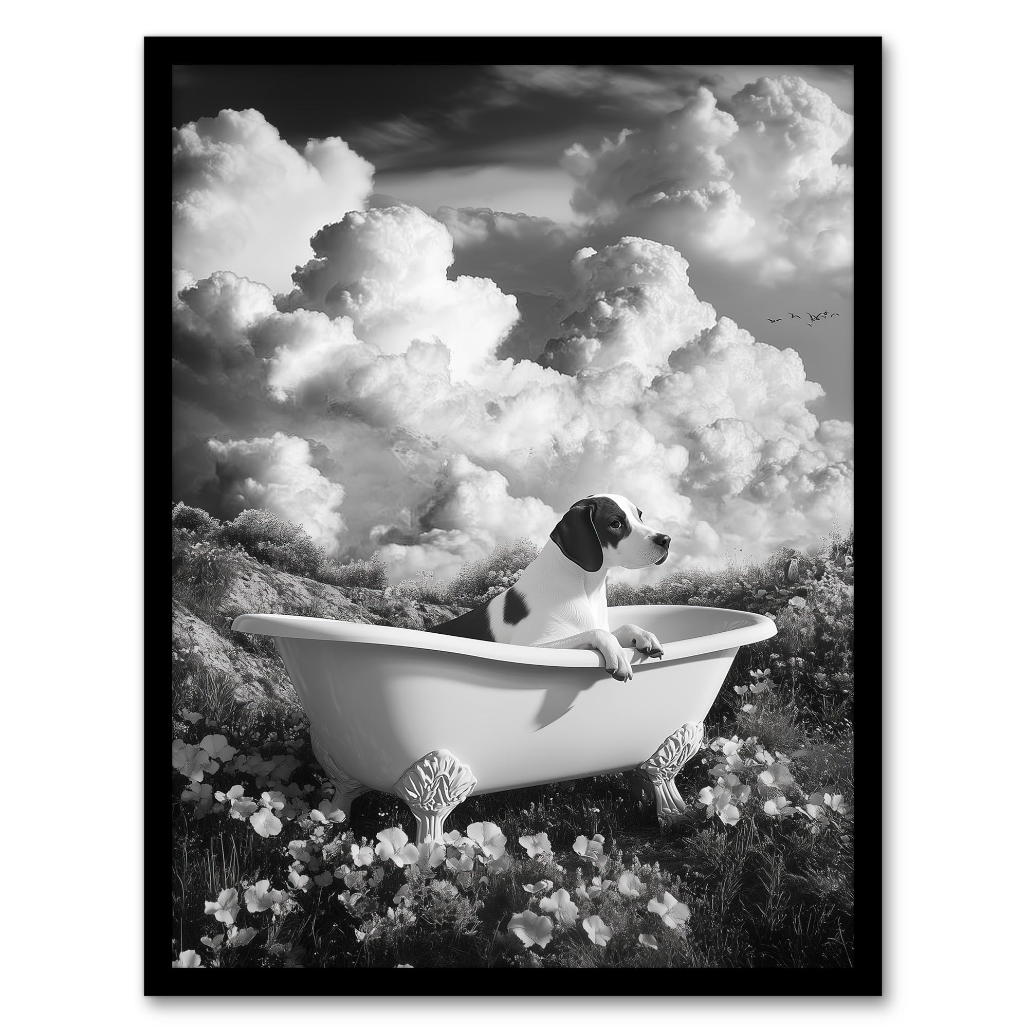 Artery8 Dog Lover Beagle In Floral Meadow Bathtub Surreal Wall Art PrintA4 Size from B&Q