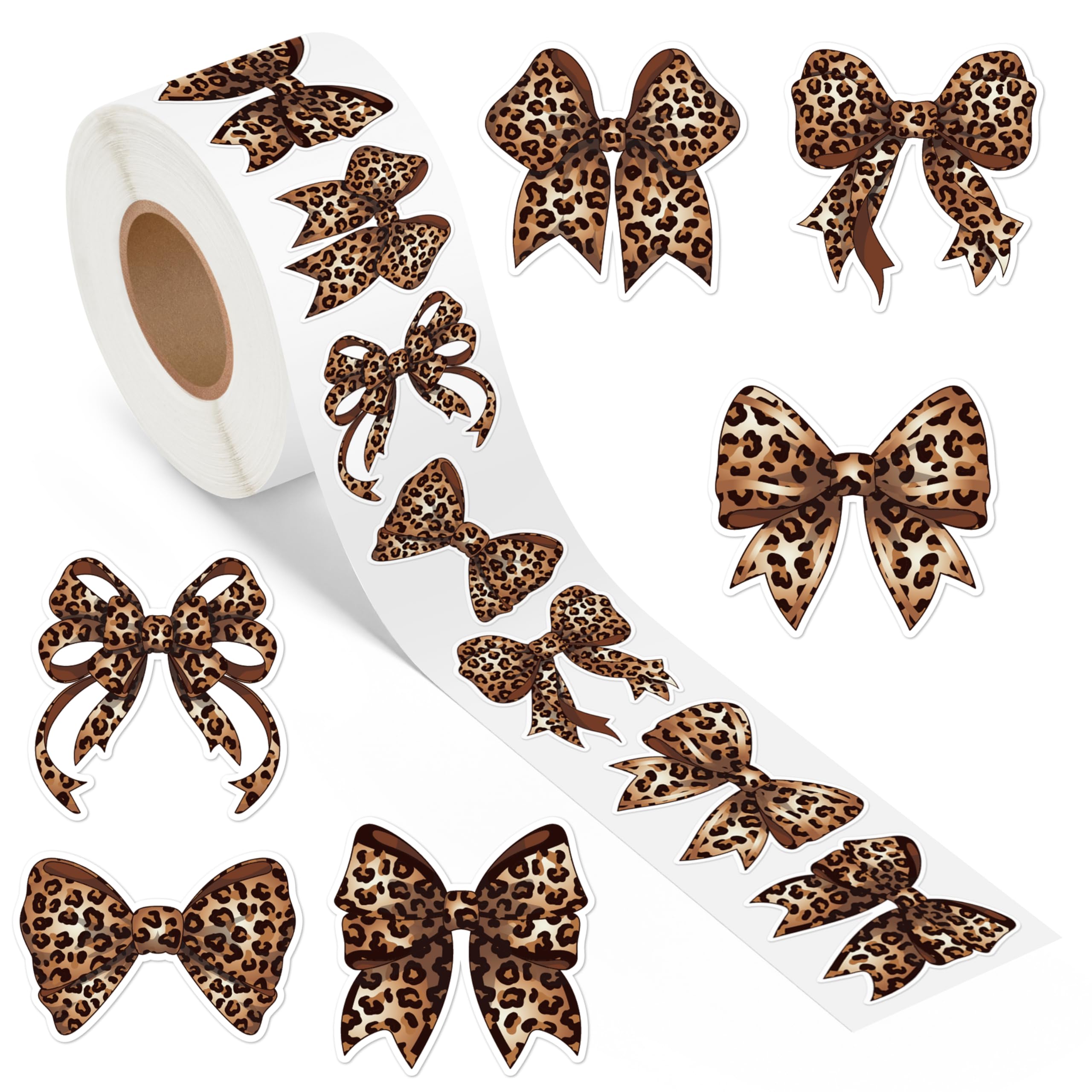 DSjuedui Trendy Cheetah Bow Stickers - 1000Pcs Y2K Leopard Decals for Girls | Cheetah Print Brown Bowknot Waterproof Roll Decals, Birthday Party Gifts