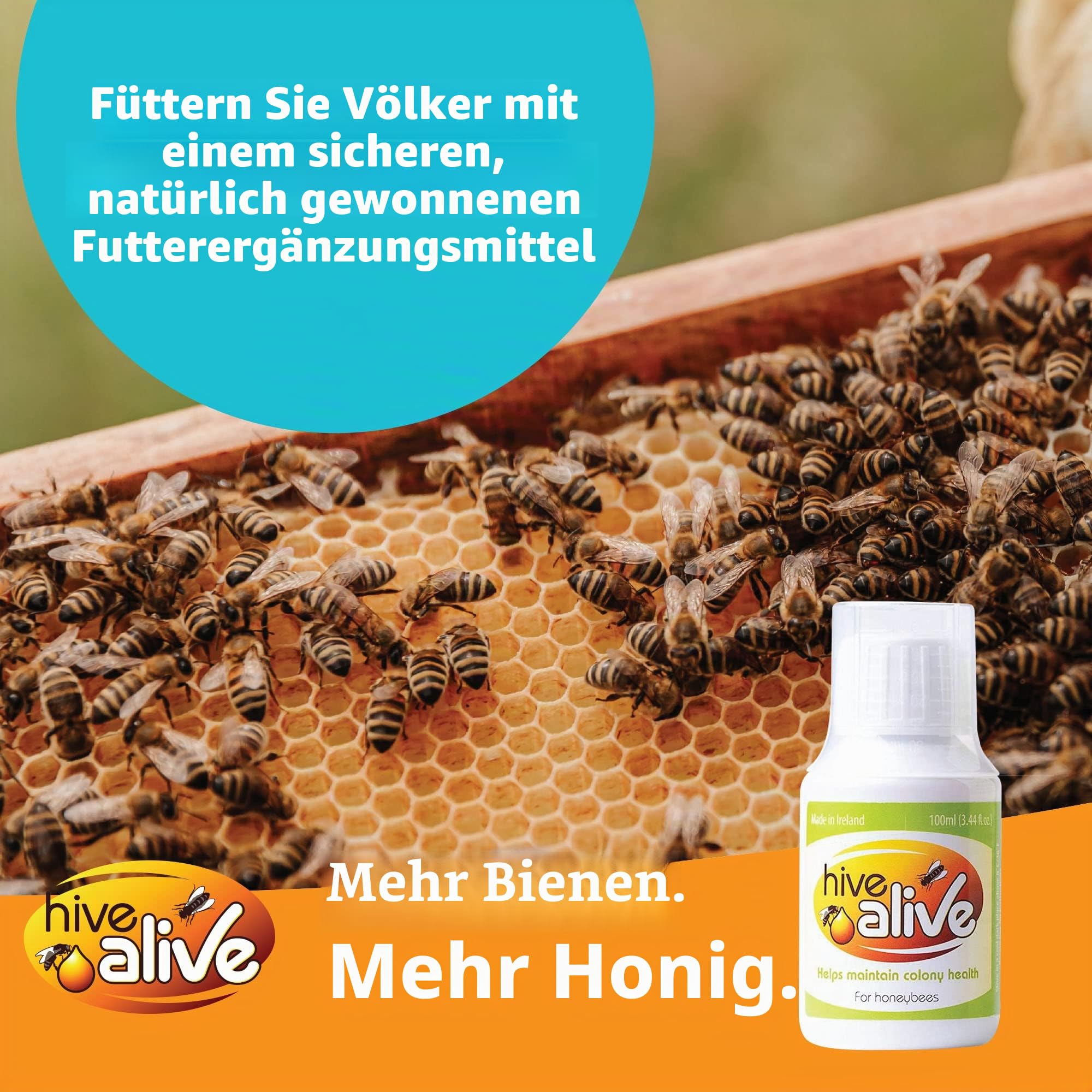 HIVE Alive Bienenfutter Zusatz - Natürliches Bienenfutter Flüssig - Bio Imker Zubehör - Herbst-Frühjahr - Senkt Wintersterblichkeit für Gesundheit Population & Honigproduktion - 100ml 10 Bienenstöcke