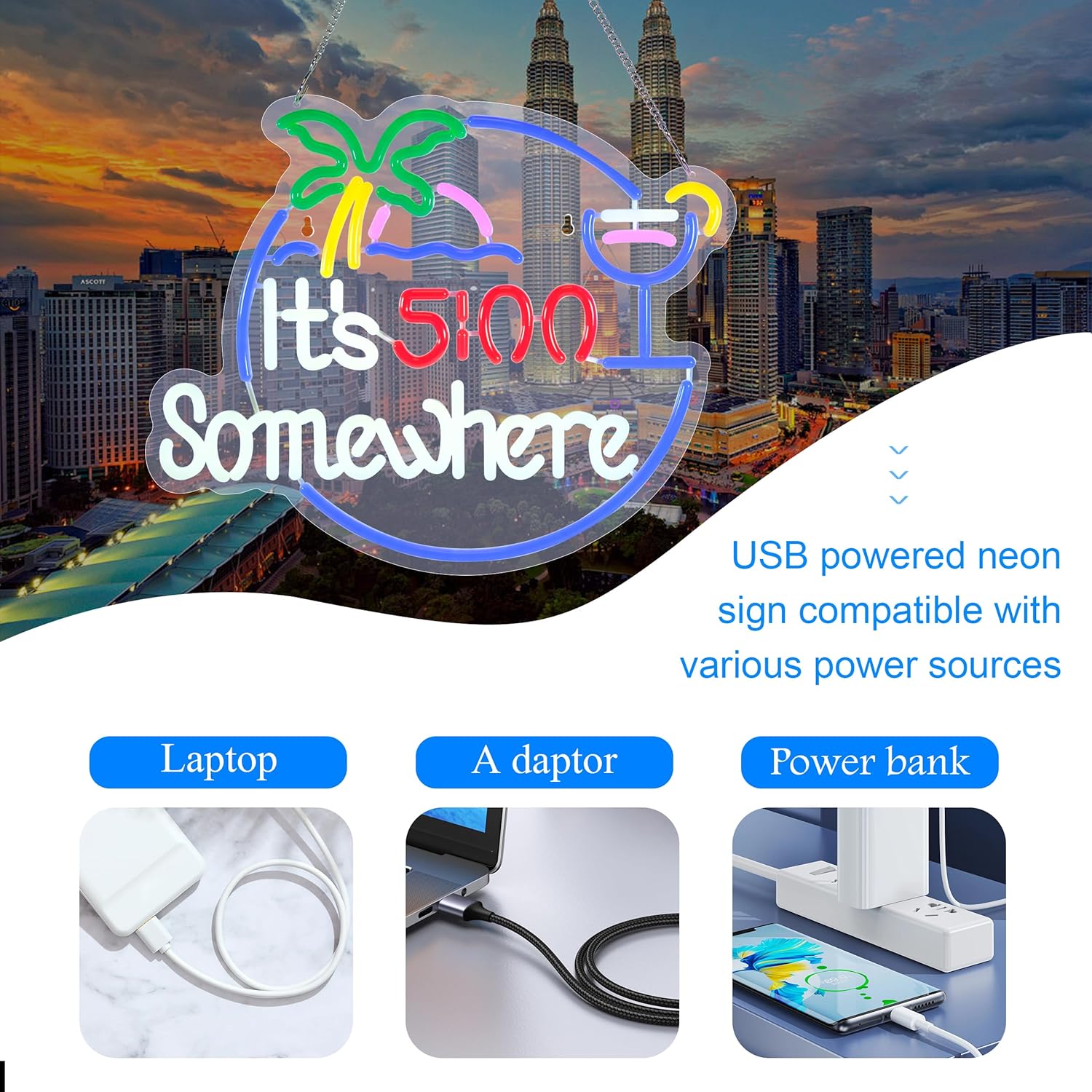 Its 5 00 O'clock Some Where Neon Sign Night light for Bar Club Bedroom Hotel Pub Cafe Wedding Birthday Party Gifts