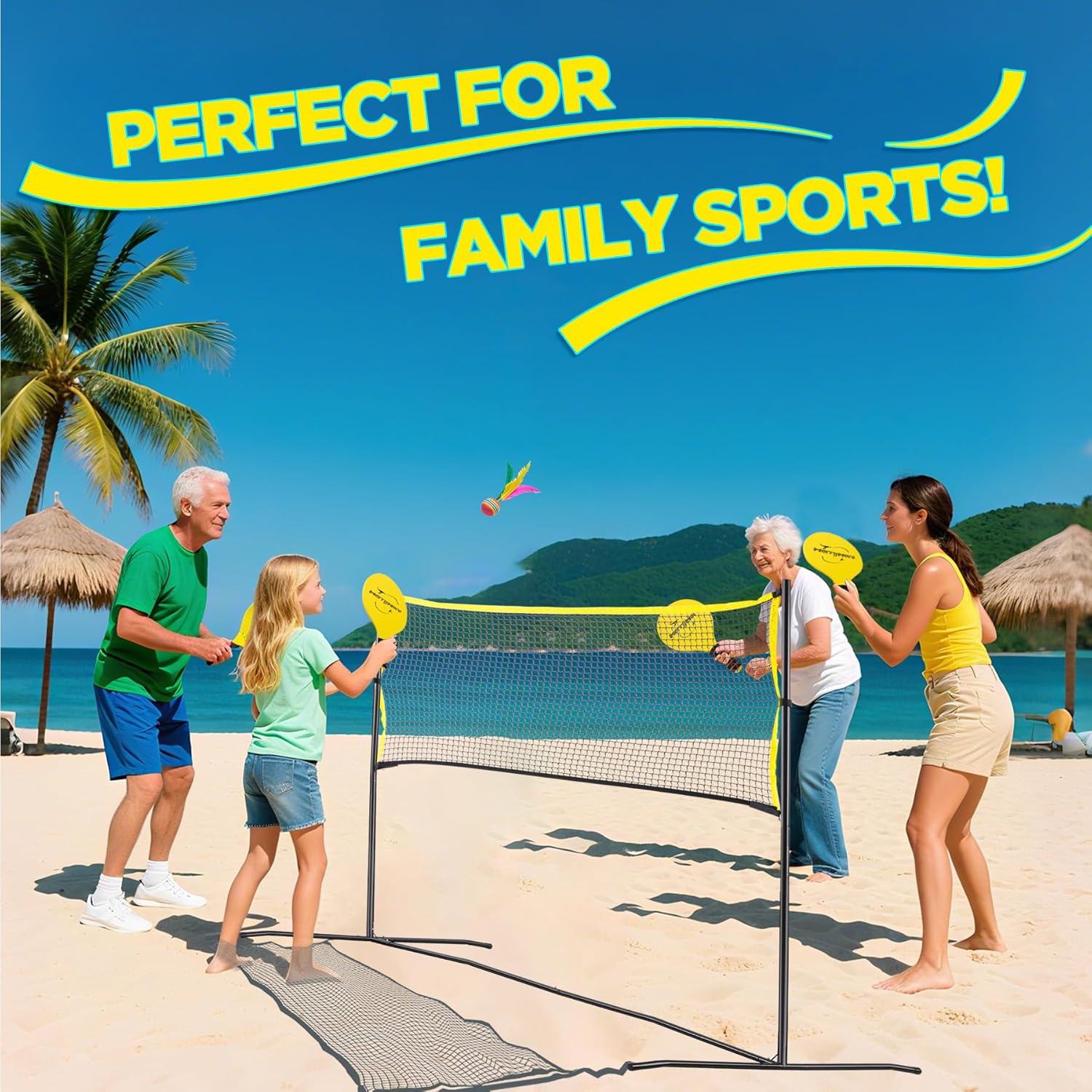 6ft Portable Pickleball & Paddle Ball Set: Easy Setup Paddle Game with Net, Similar to Badminton, Pingpong, and Jianzi, All-in-1 Set for Lawn, Backyard, Camping, Beach Indoor & Outdoor