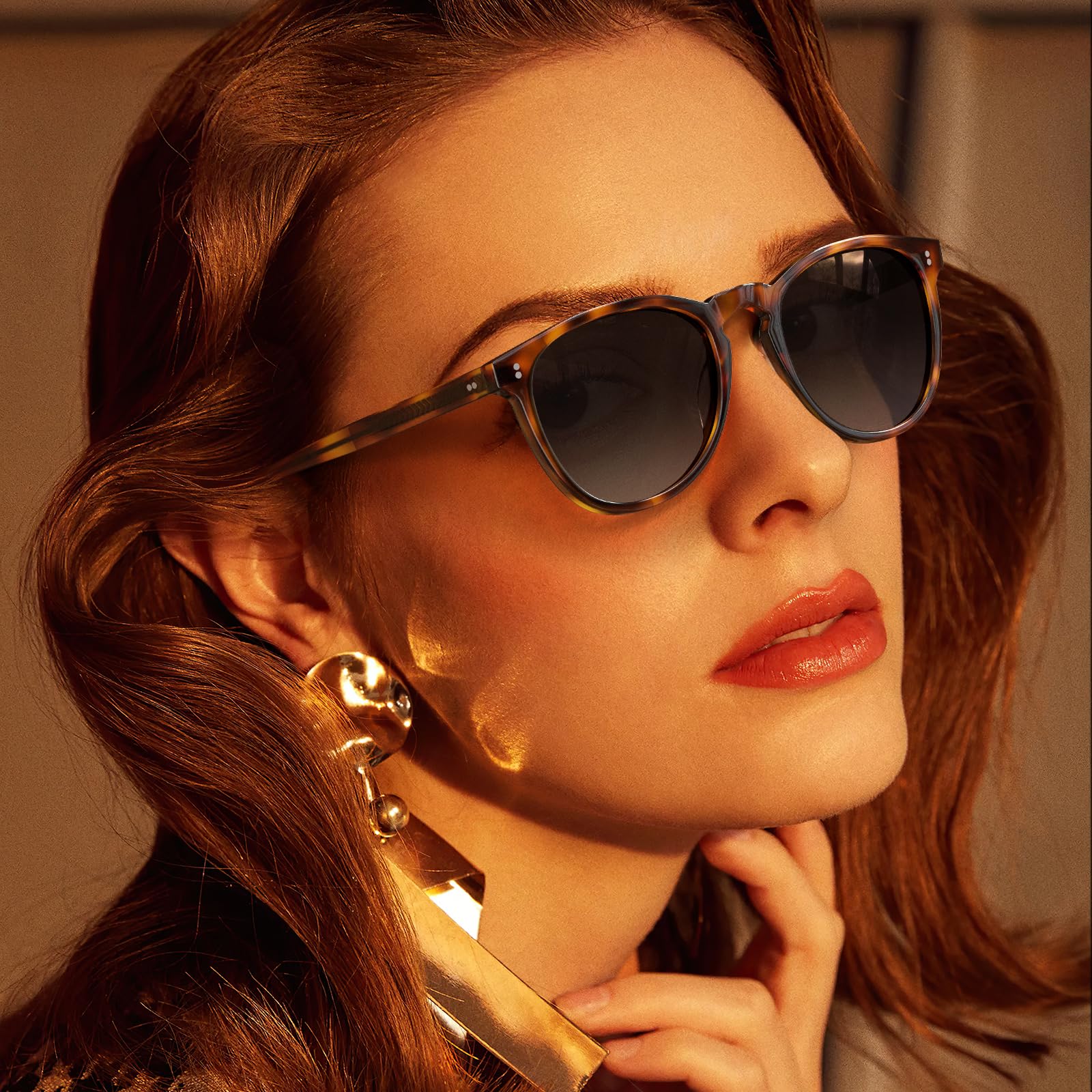 Carfia Lunettes de soleil polarisées à la mode vintage avec motif léopard tortue et protection UV400 avec étui et chiffon de nettoyage CA2307