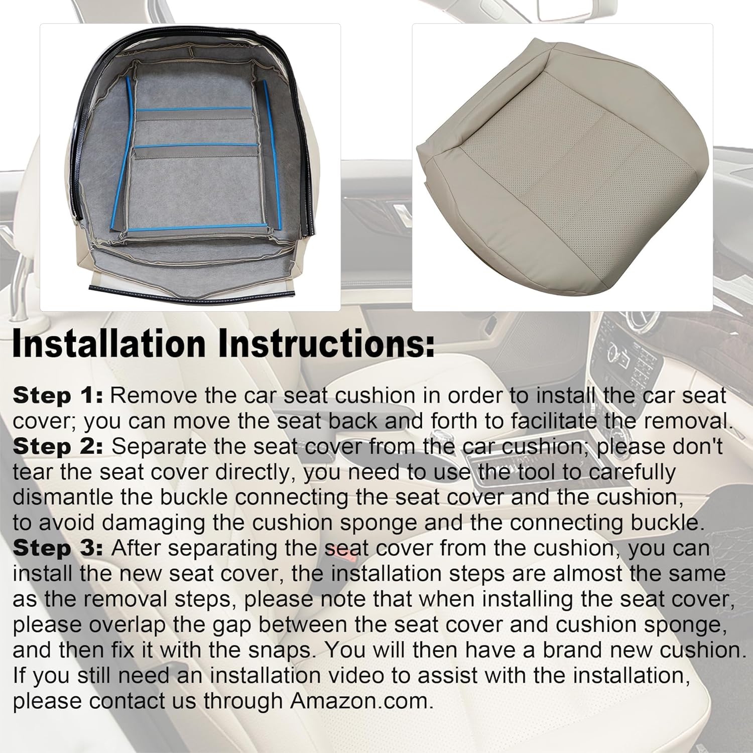 GXARTS Driver Side Bottom lower Replacement Leather Seat Cover Microfiber Leather Tan Compatible with Mercedes Benz GLK250 GLK280 GLK300 GLK350 2008-2015 Fit For Mercedes Benz C250 C300 C350 2008-2014