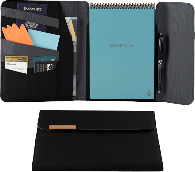 ROCKETBOOK Flip Capsule Folio Cover - 100% Recyclable Cover with Pen Holder, Magnetic Clasp & Inner Storage - Black, Executive Size (6" x 8.8") (CAP-FLP-E-CGN)