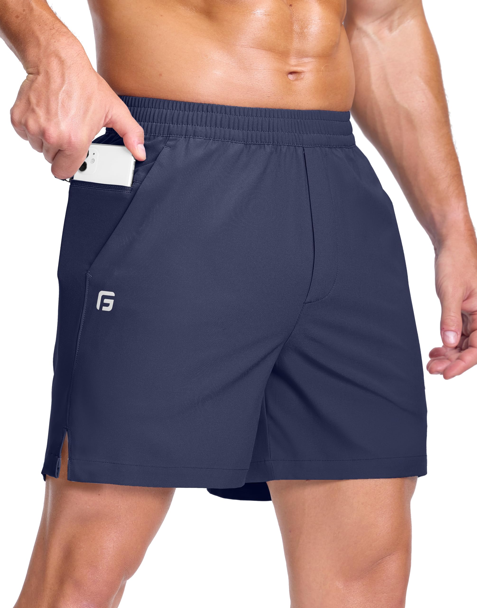 GGJ Men's Lightweight Athletic Shorts with 2 Zipper Pockets 7"/9"/5" Gym Workout Running Quick Dry Tennis Shorts for Men