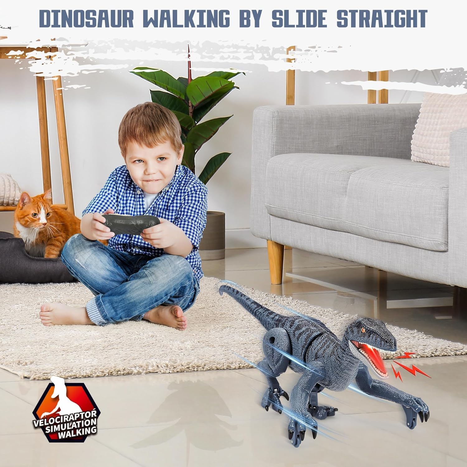 Jack Royal Remote Control Dinosaur Toy - Walking & Roaring Velociraptor with Mist Spray Smoke Effect, Realistic Movement, and Rechargeable Battery – Interactive RC Dino for Kids - Image 7 thumbnail